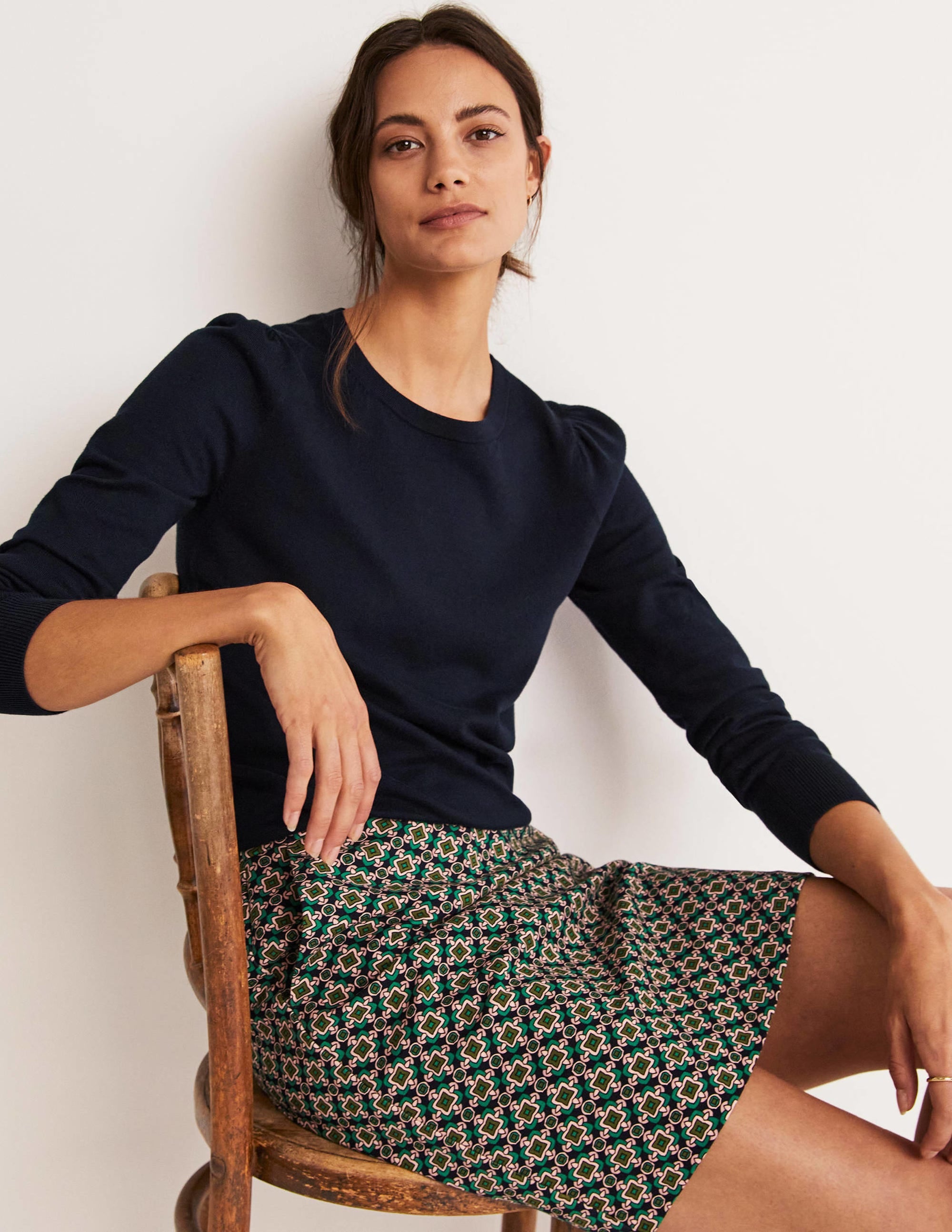 Pull col rond en coton-Bleu marine - Image 8