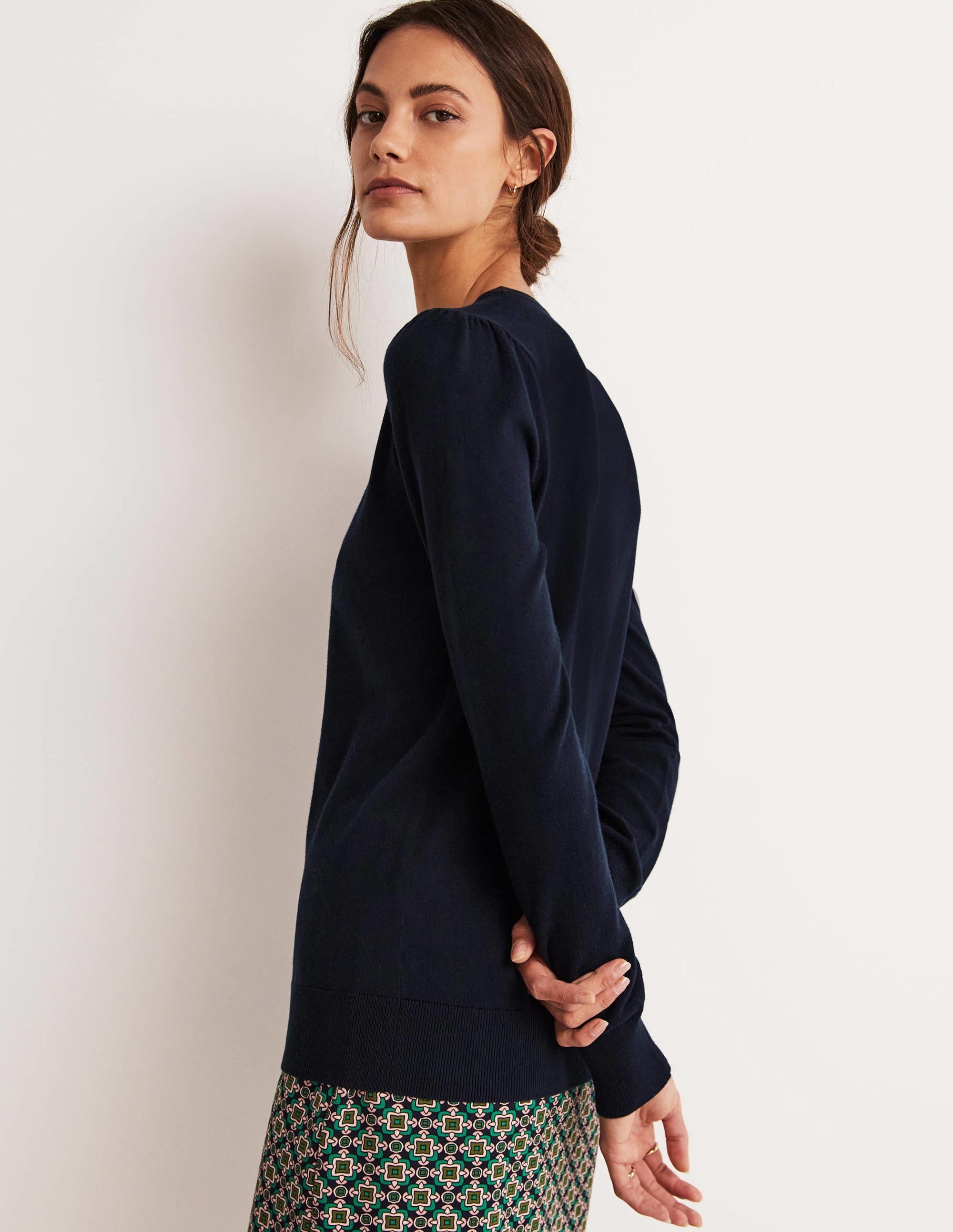 Pull col rond en coton-Bleu marine - Image 9