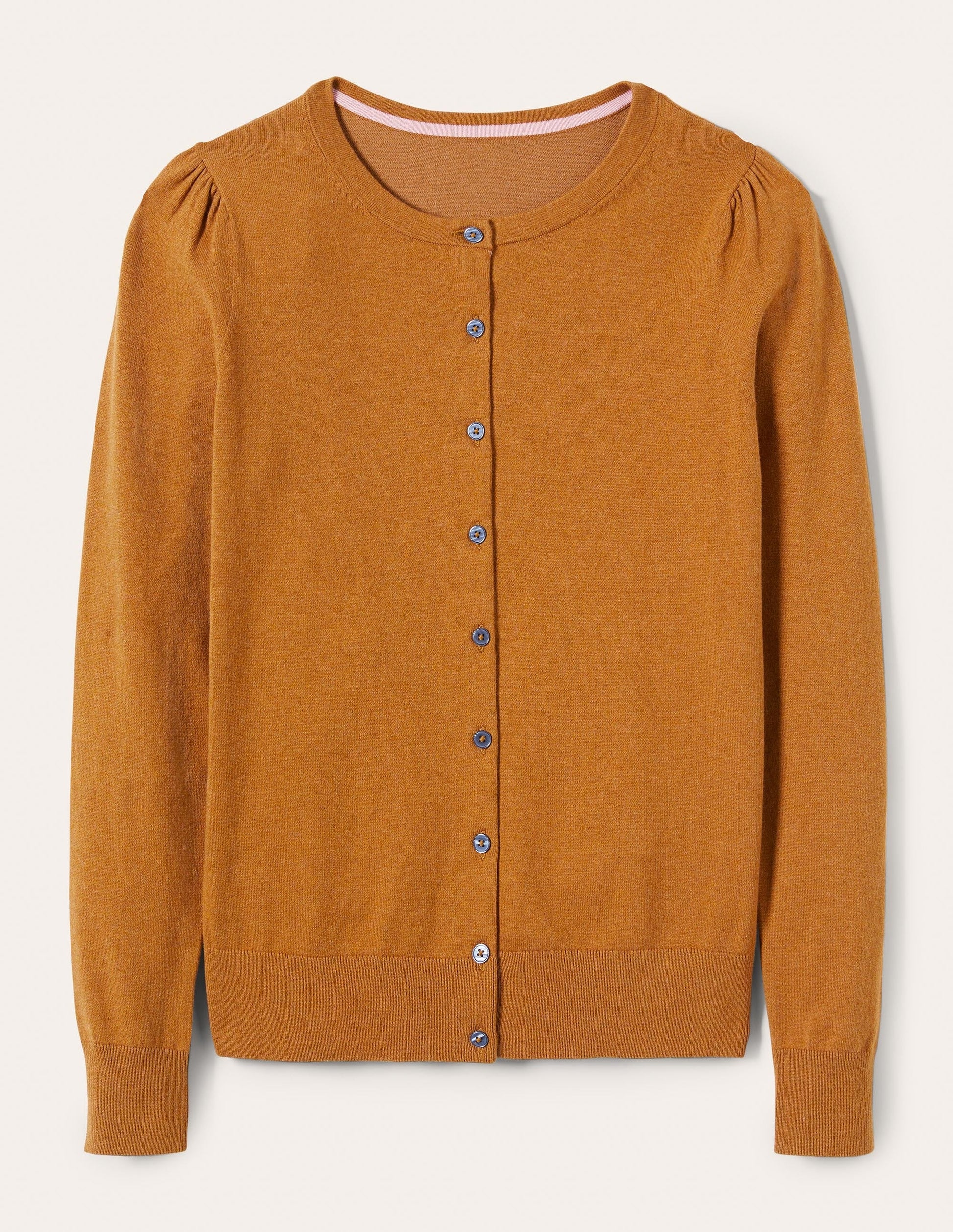 Cotton Crew Neck Cardigan-Butterscotch Brown Melange-9