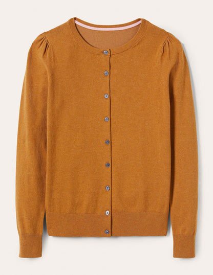 Cotton Crew Neck Cardigan-Butterscotch Brown Melange-9