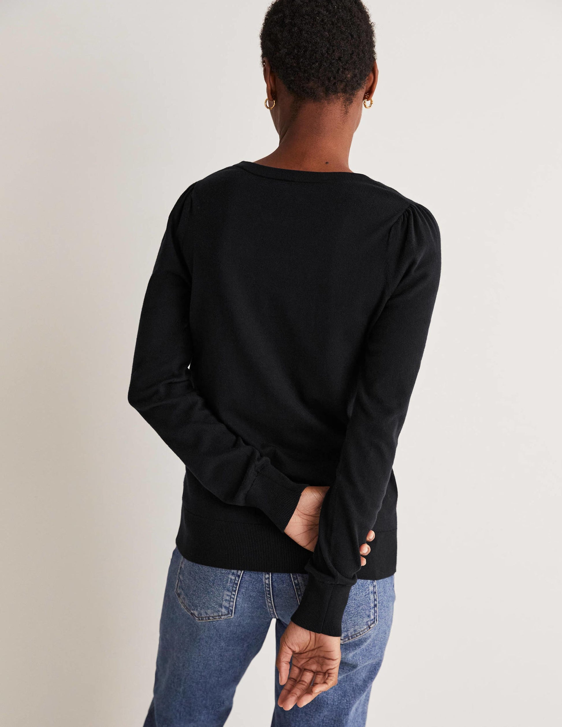 Cotton V-Neck Jumper-Black-7