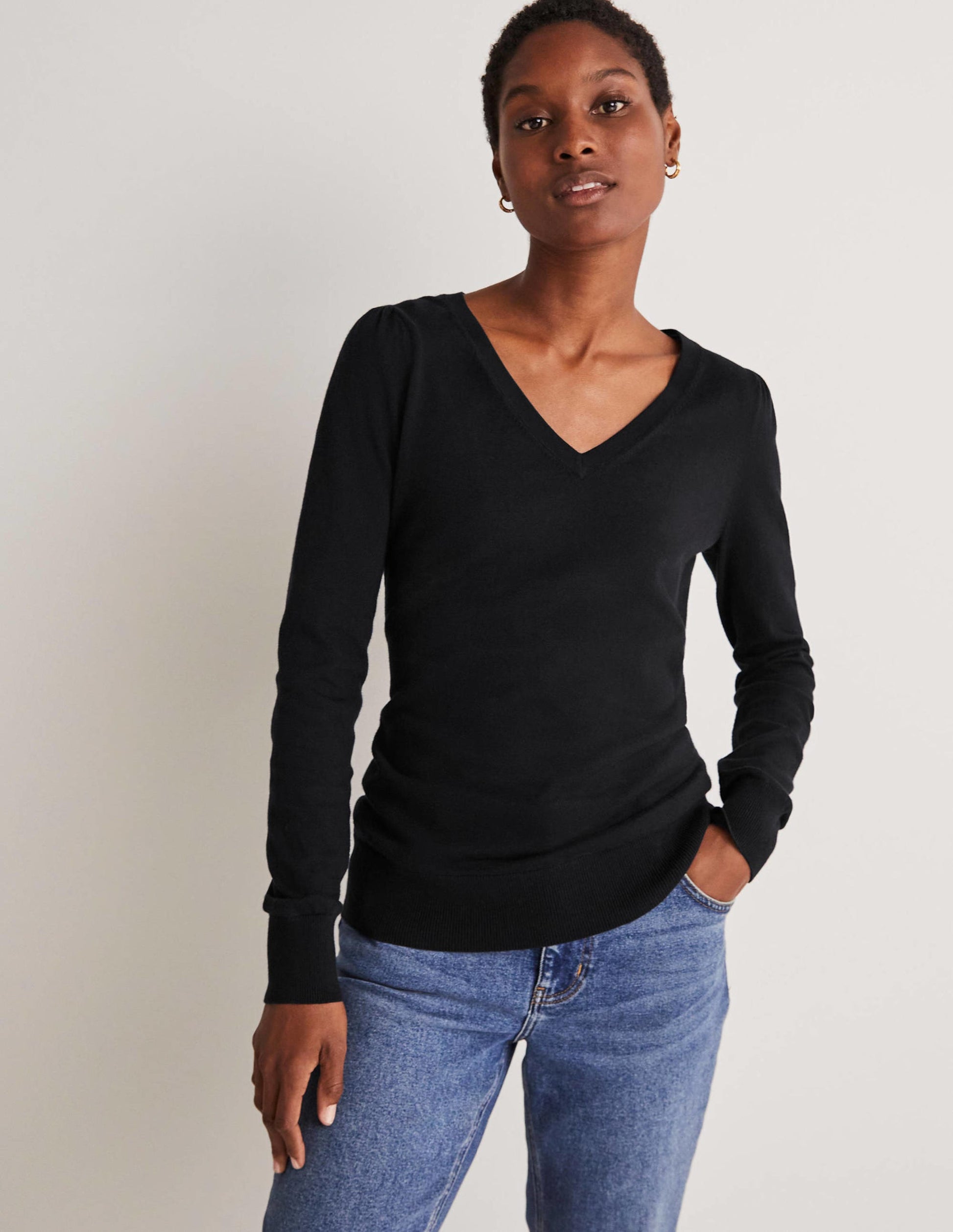 Cotton V-Neck Jumper-Black-8