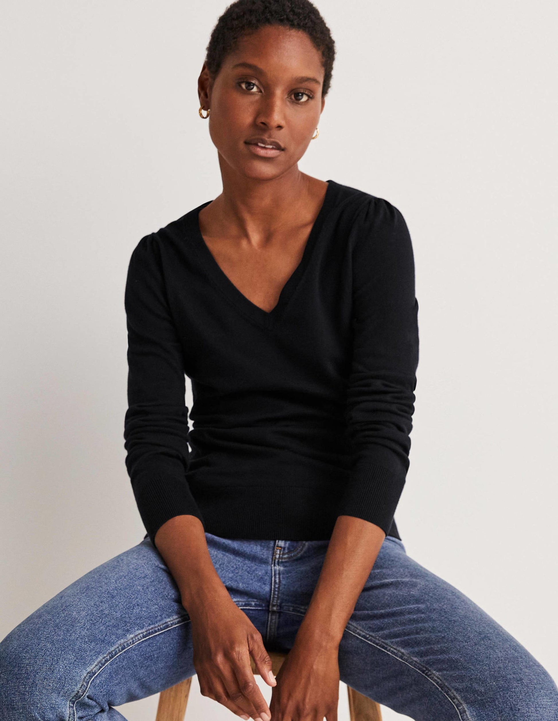 Cotton V-Neck Jumper-Black-9
