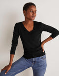 Cotton V-Neck Jumper-Black