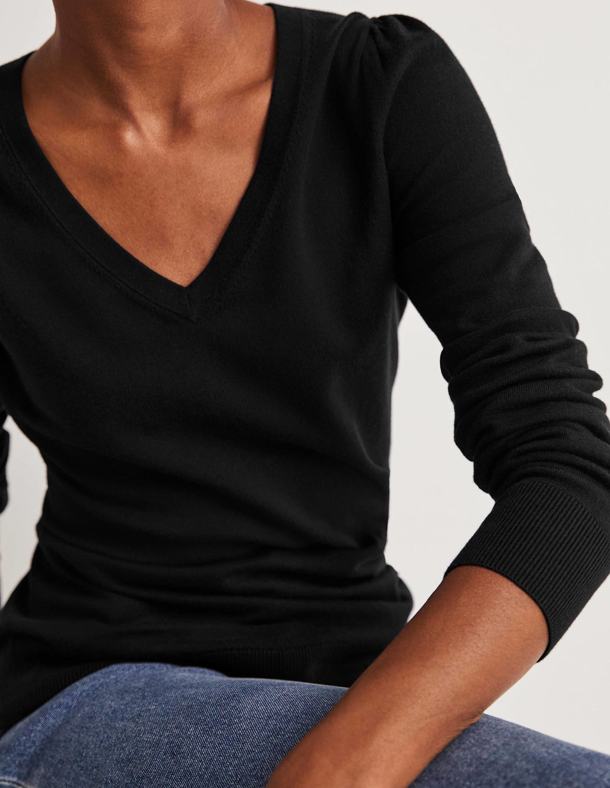 Cotton V-Neck Jumper-Black-2