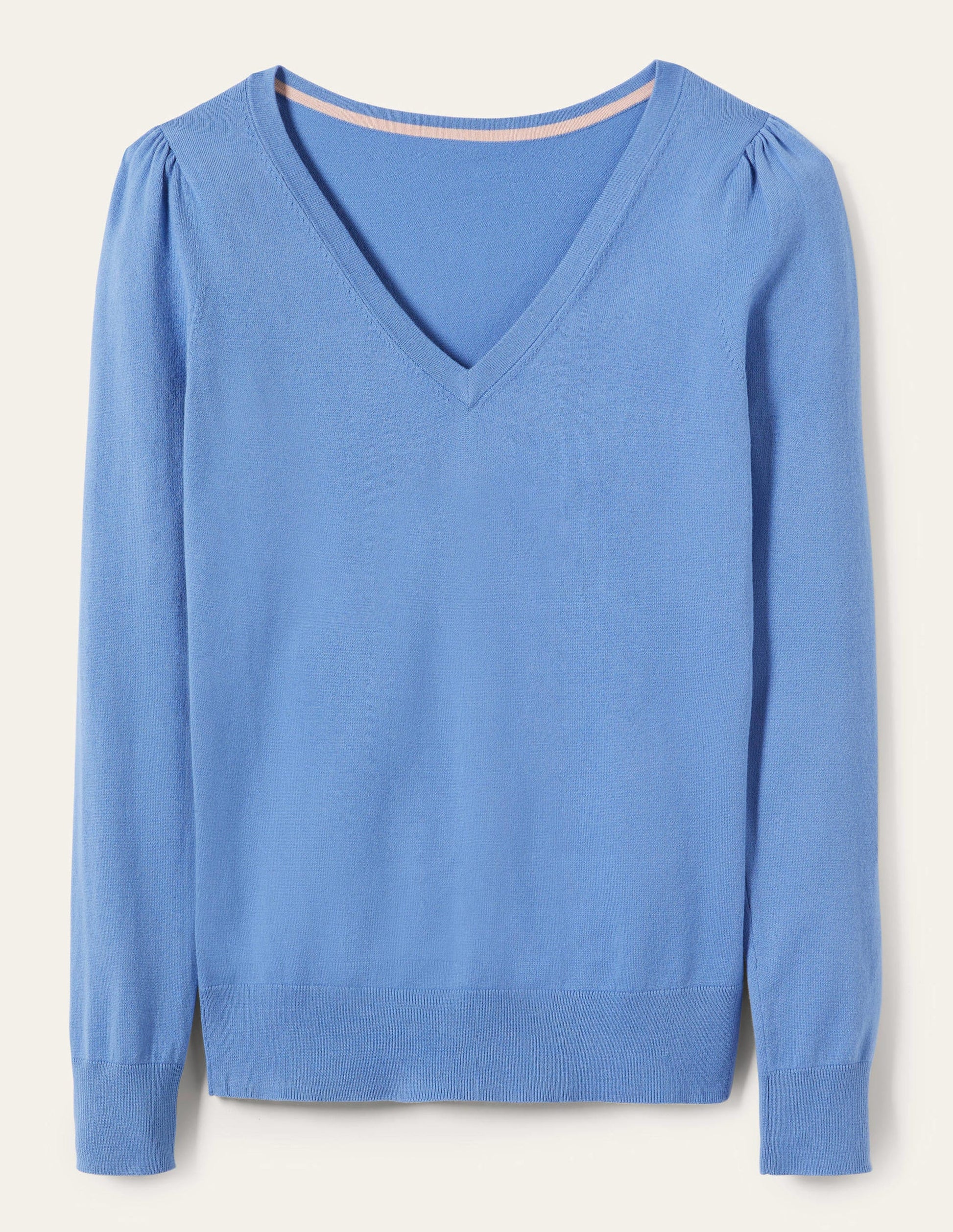 Cotton V-Neck Jumper-Riviera Blue-8