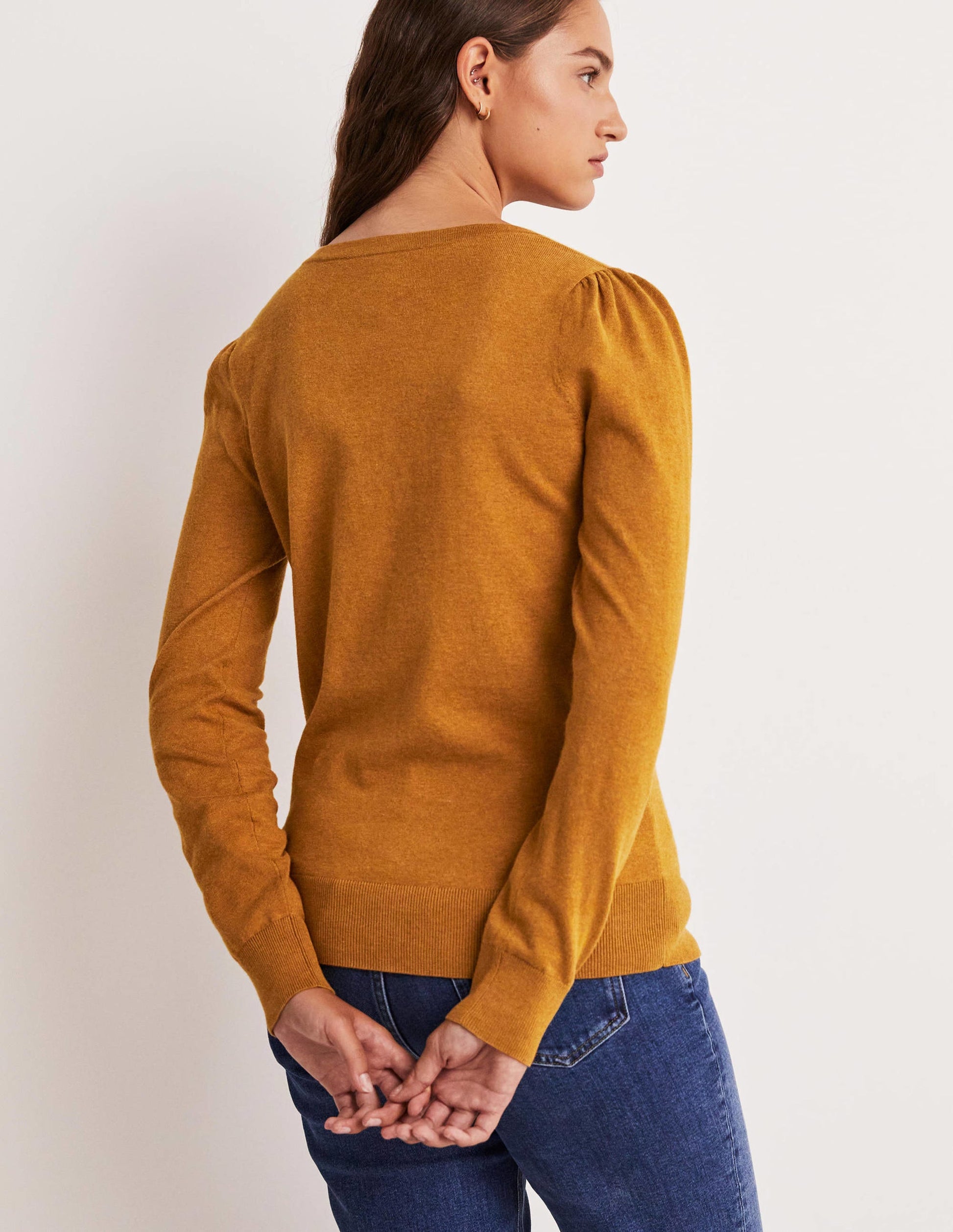 Cotton V-Neck Jumper-Butterscotch Brown Melange-8