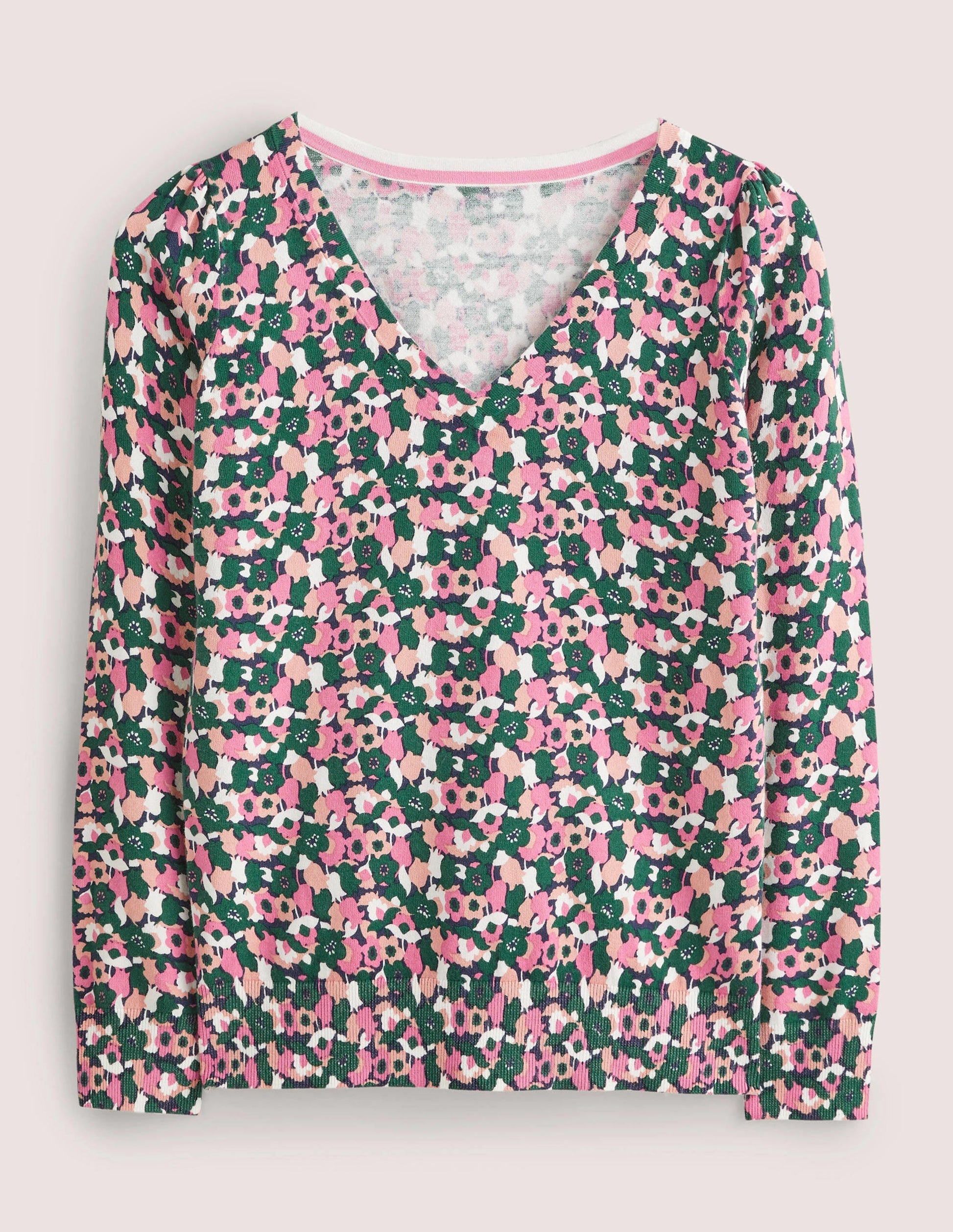 Cotton V-Neck Jumper-Wild Rose, Tulip Cluster-6