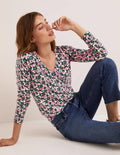Cotton V-Neck Jumper-Wild Rose, Tulip Cluster