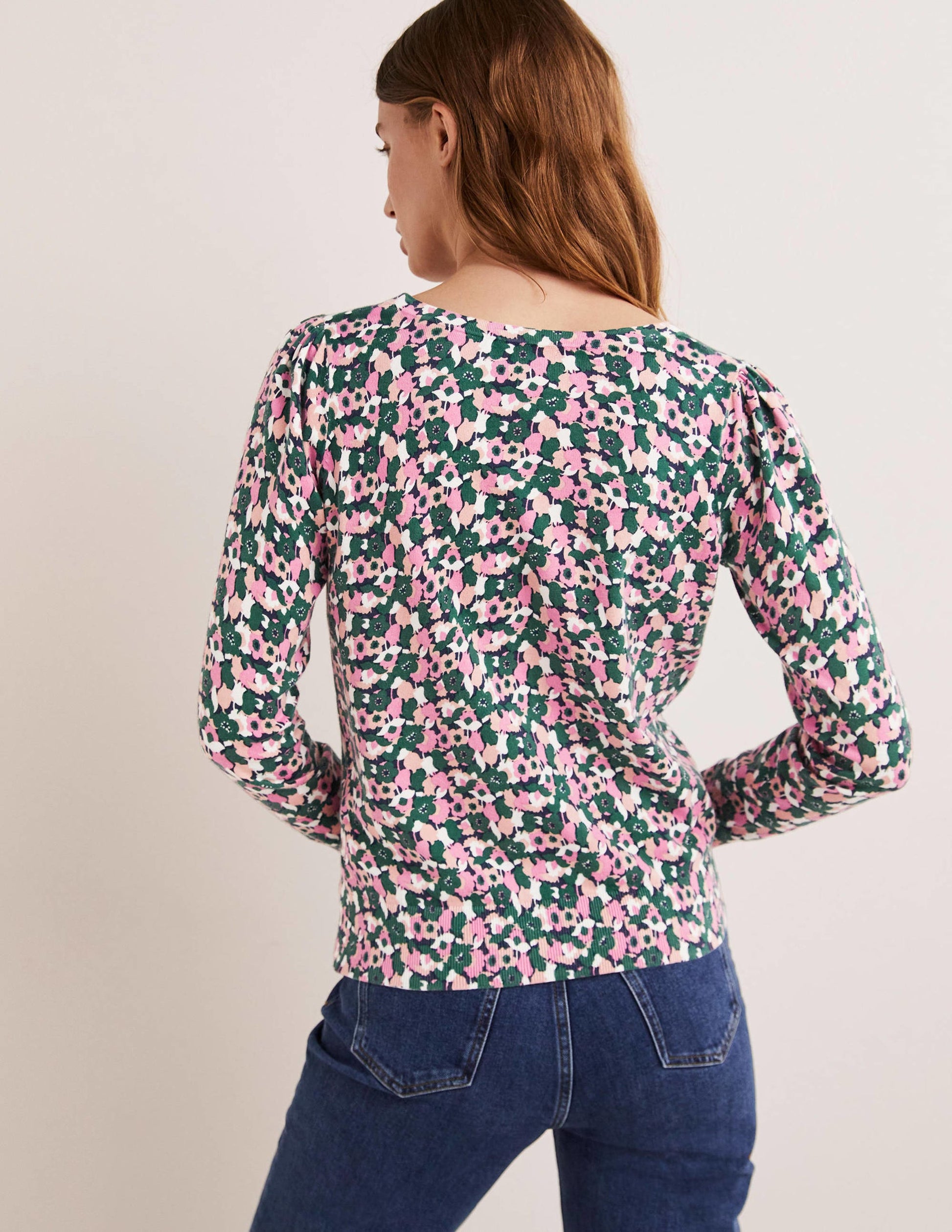Cotton V-Neck Jumper-Wild Rose, Tulip Cluster-3
