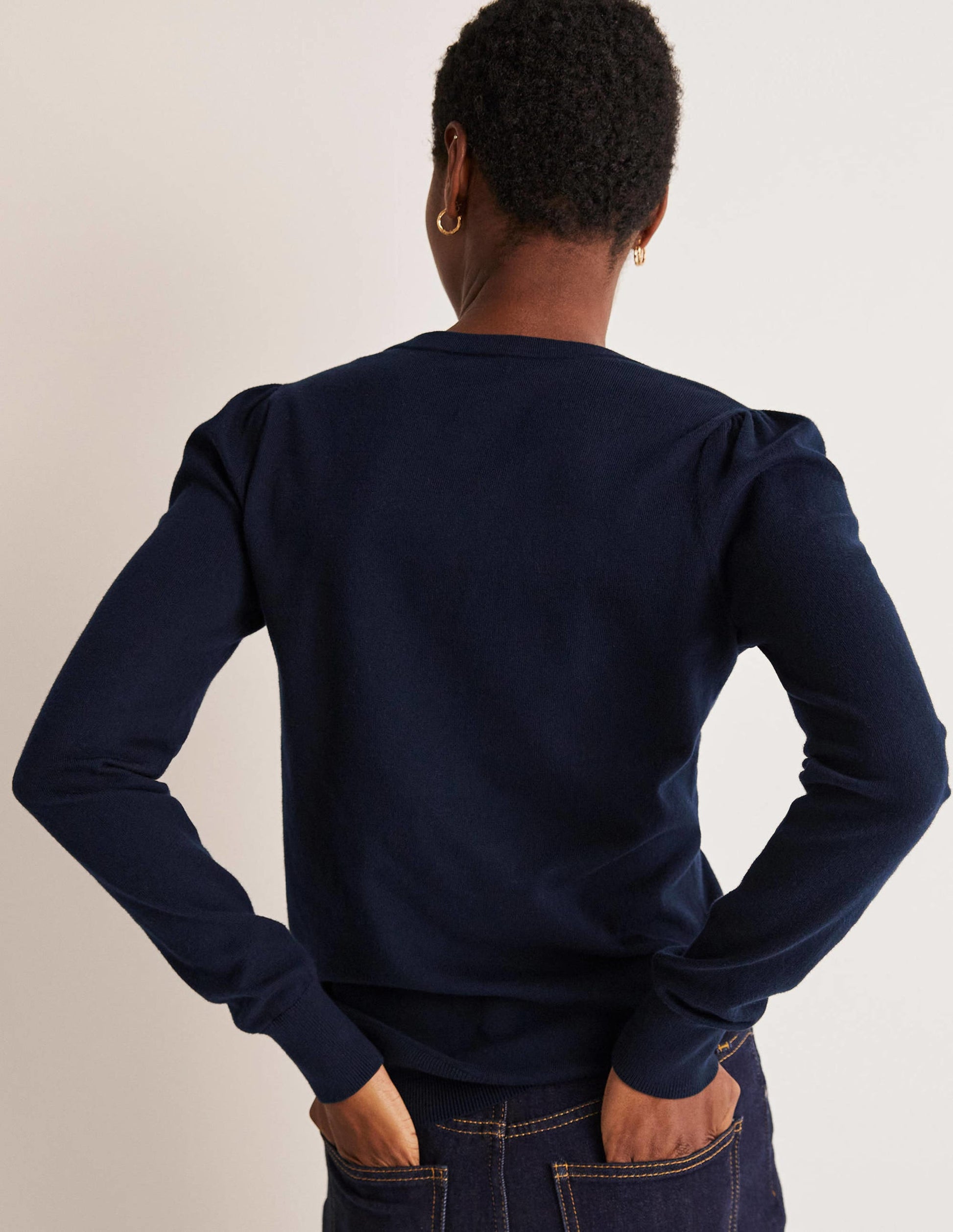 Cotton V-Neck Jumper-Navy-8