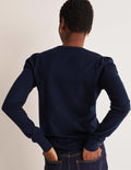 Cotton V-Neck Jumper-Navy