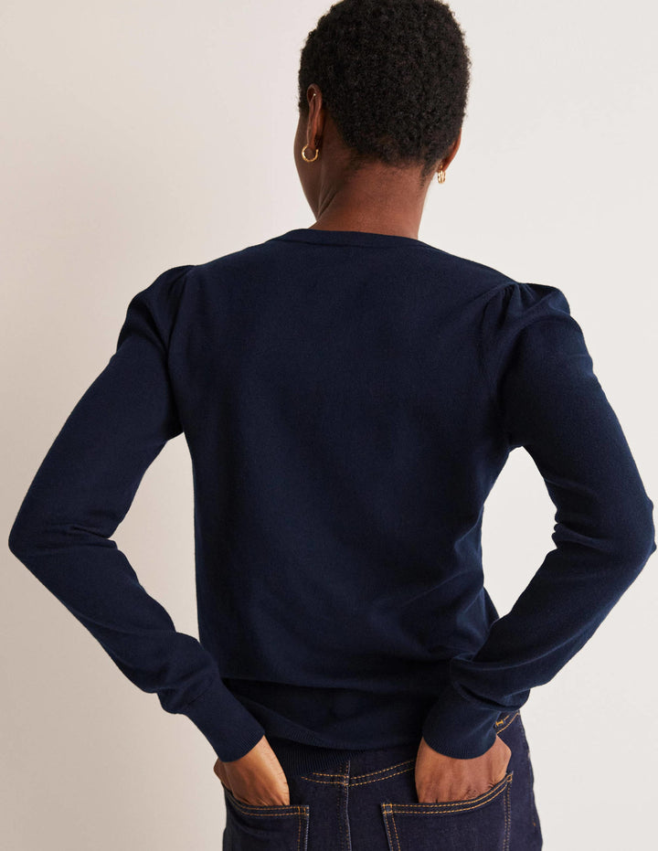 Cotton V-Neck Jumper-Navy