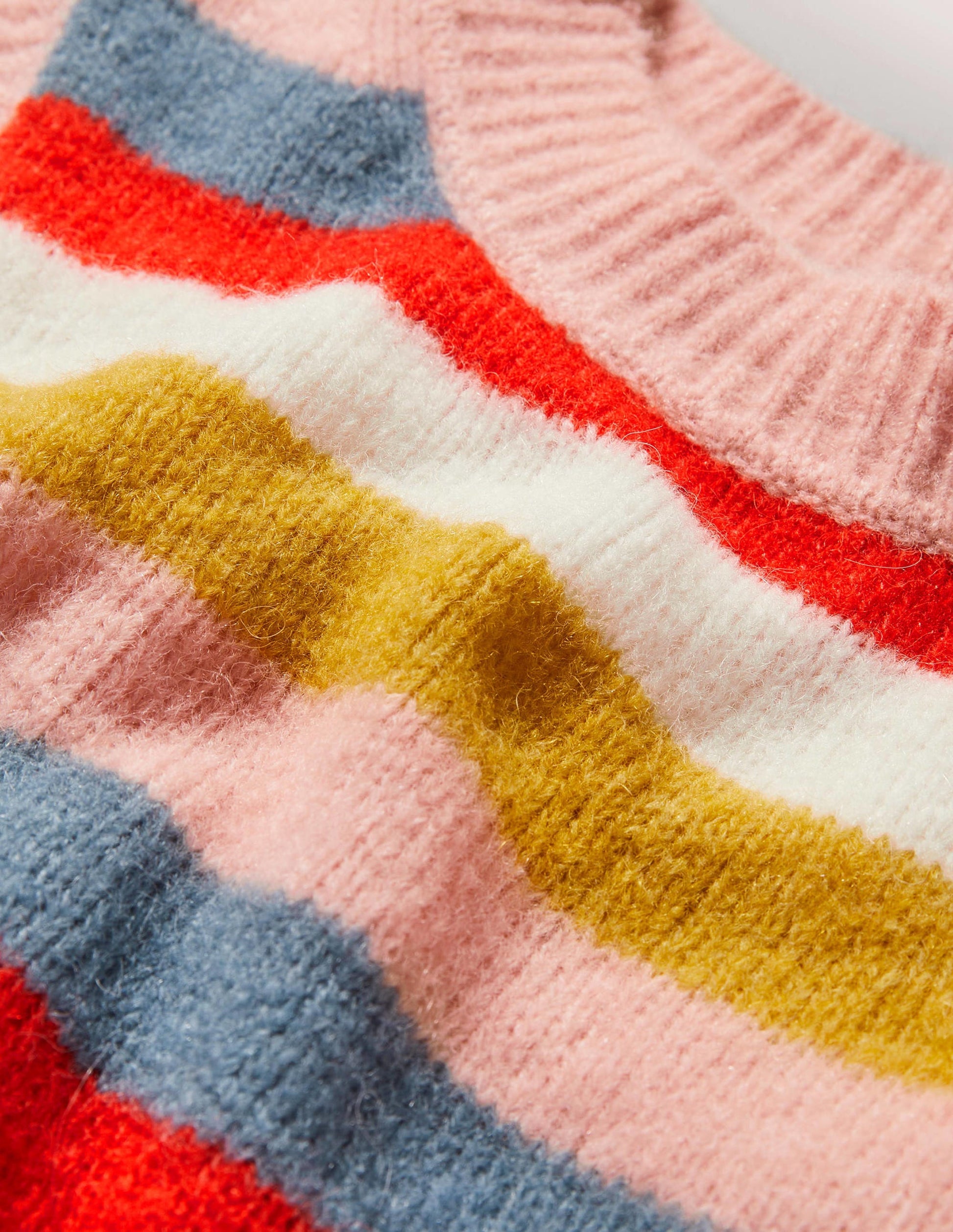 Flauschiger Pullunder-Gelb/Blau, Gestrickte Regenbogenstreifen-5