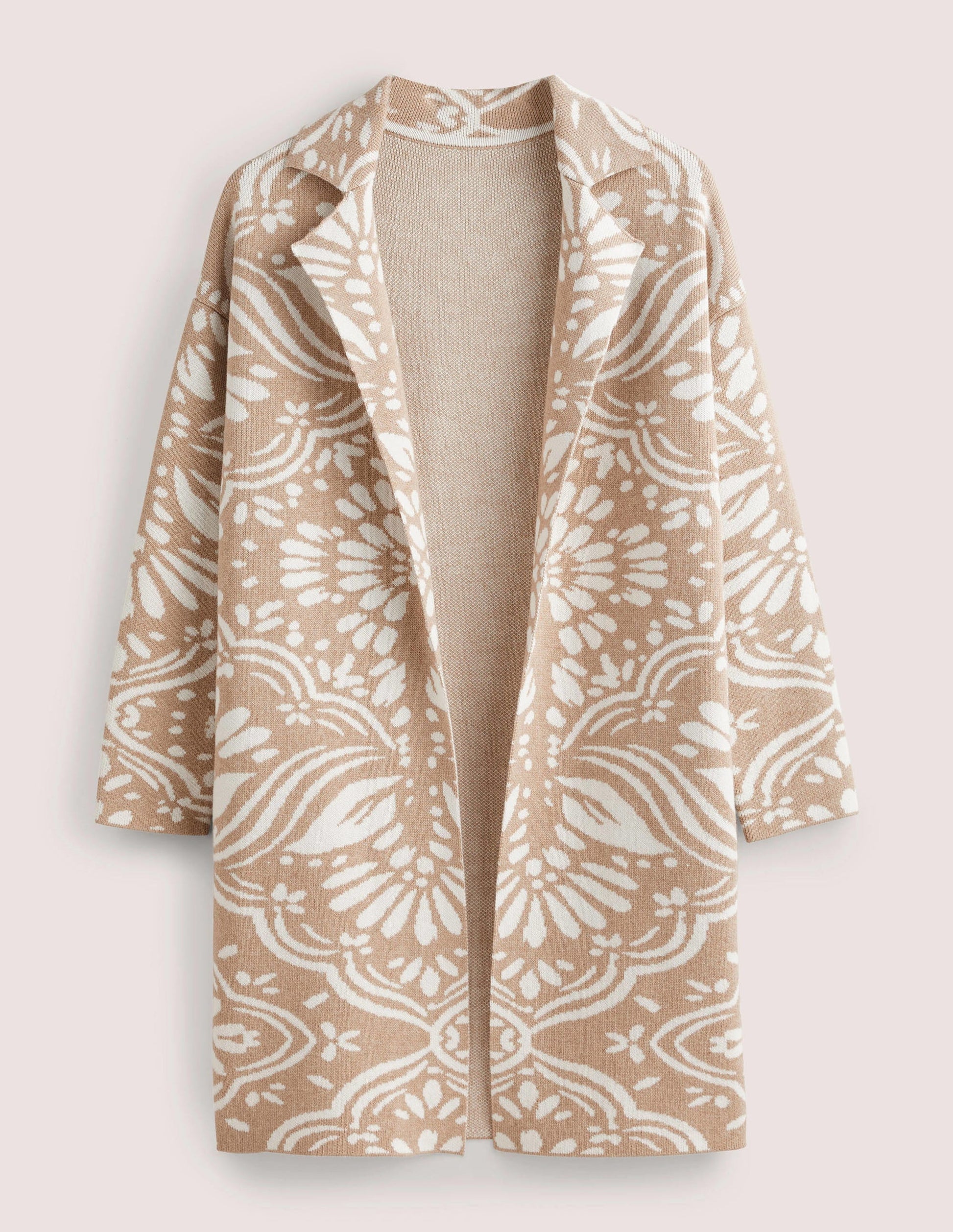 Langer Strick-Cardigan-Mausgrau, Orientalisches Diamantmuster-7