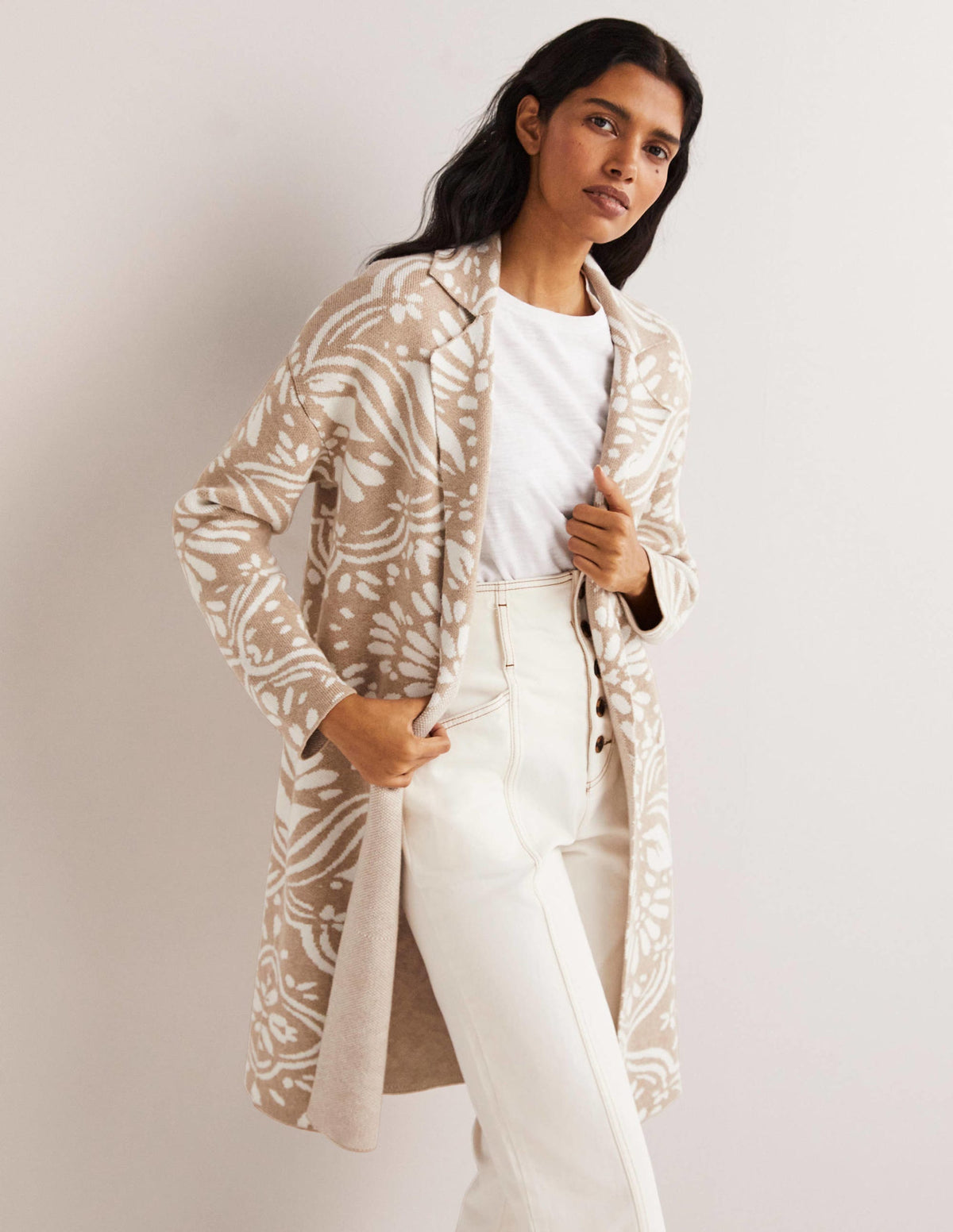 Langer Strick-Cardigan-Mausgrau, Orientalisches Diamantmuster - Image 1