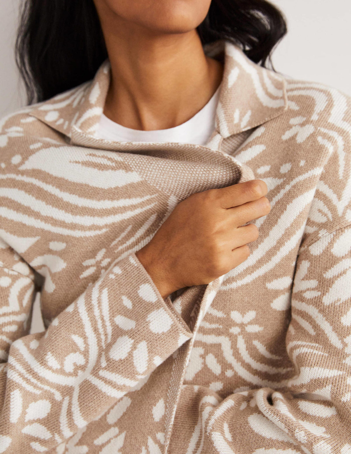 Langer Strick-Cardigan-Mausgrau, Orientalisches Diamantmuster-2