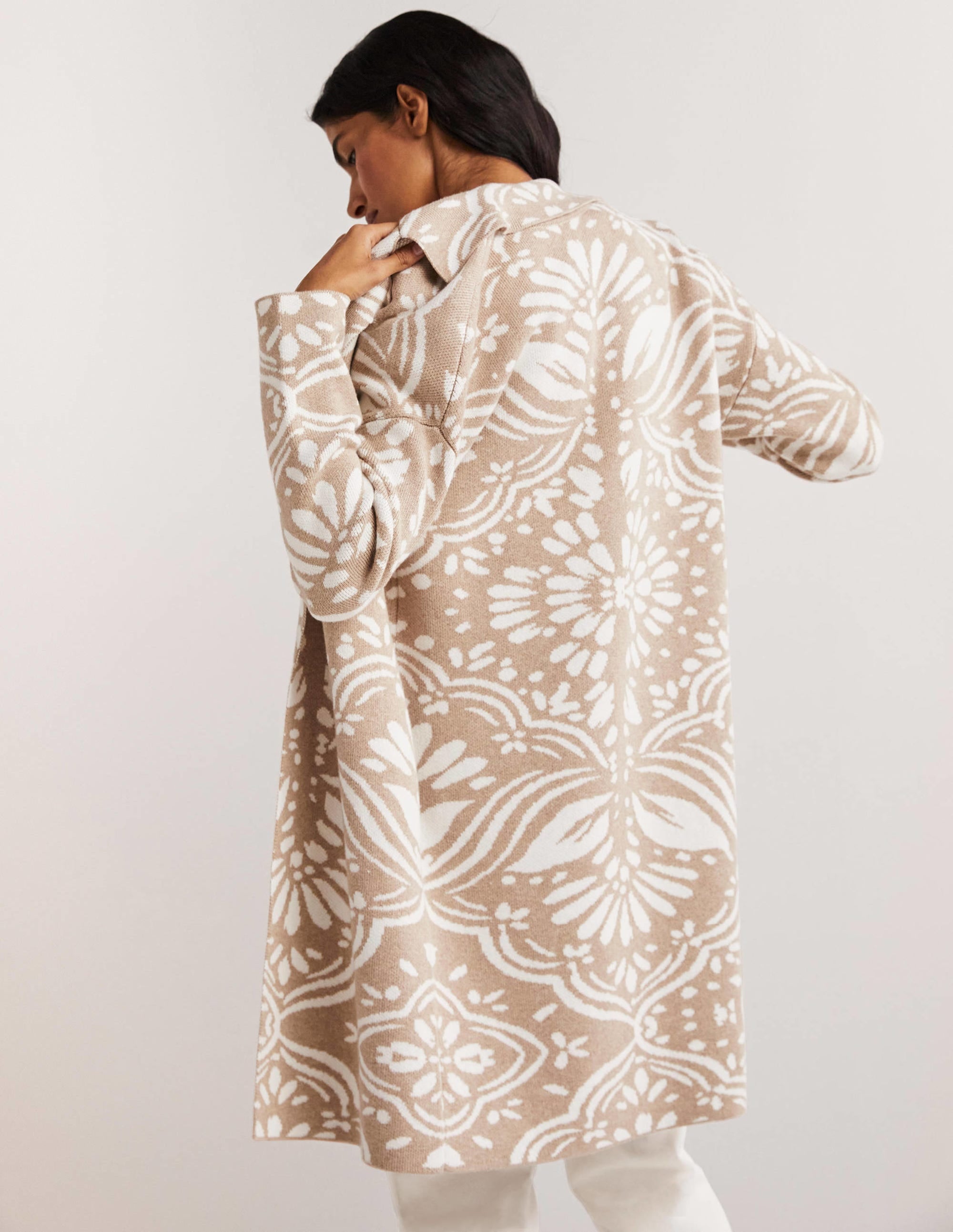 Langer Strick-Cardigan-Mausgrau, Orientalisches Diamantmuster - Image 3
