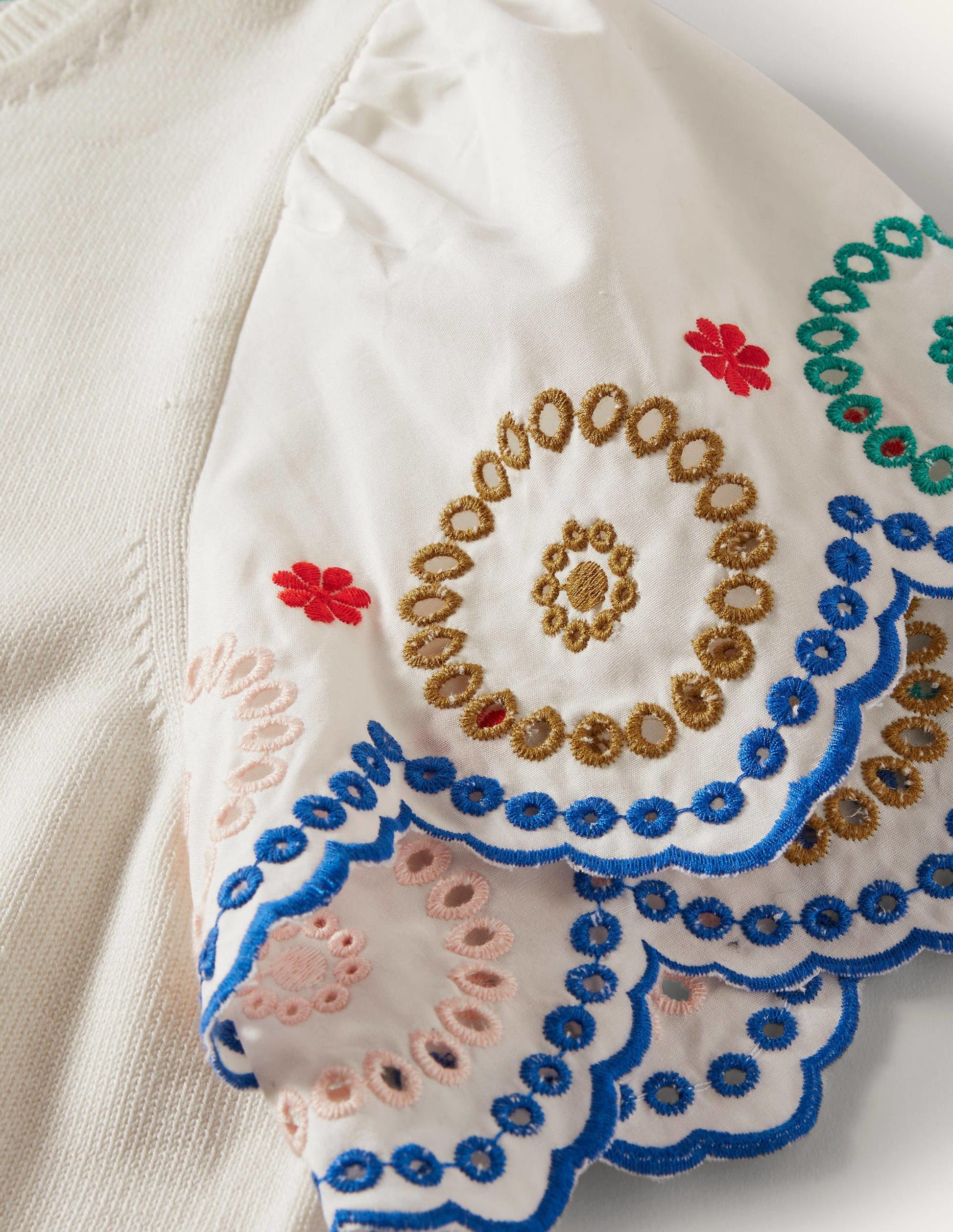 Knitted Sleeve Detail T-shirt-Ivory-9