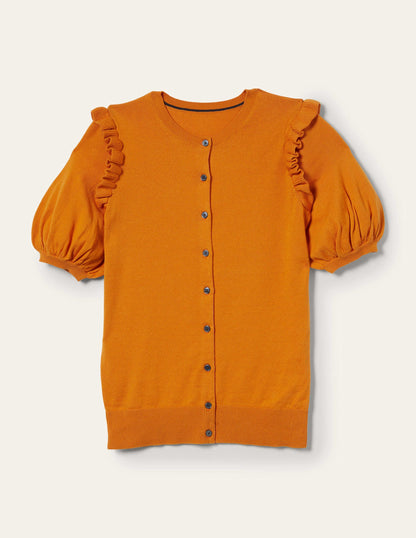 Frill Shoulder Cotton Cardigan-Desert Sun Orange-9