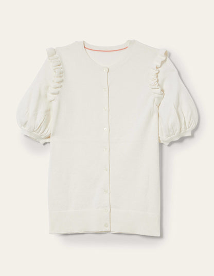 Frill Shoulder Cotton Cardigan-Ivory-10