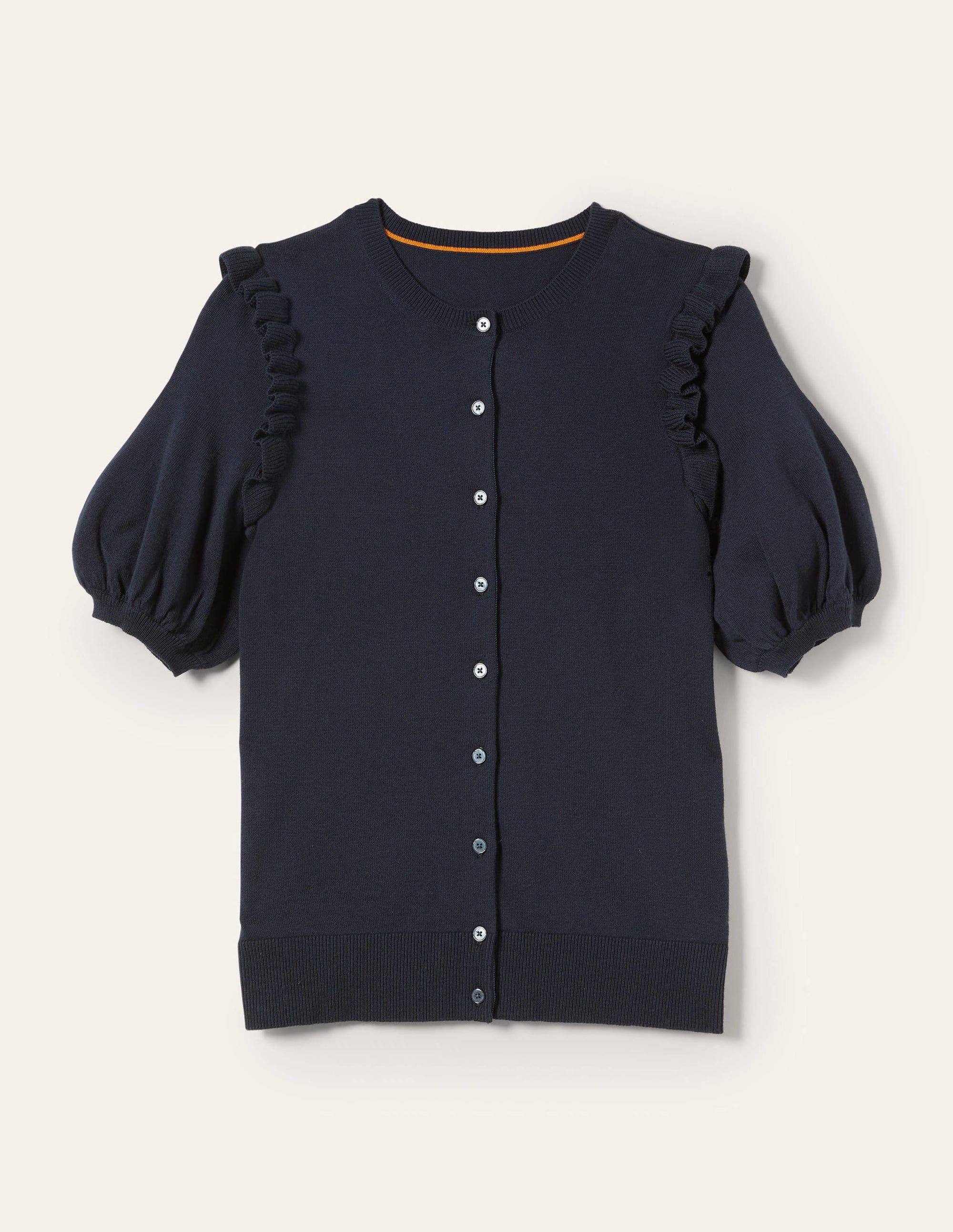 Gilet en coton à épaules volantées-Bleu marine - Image 10