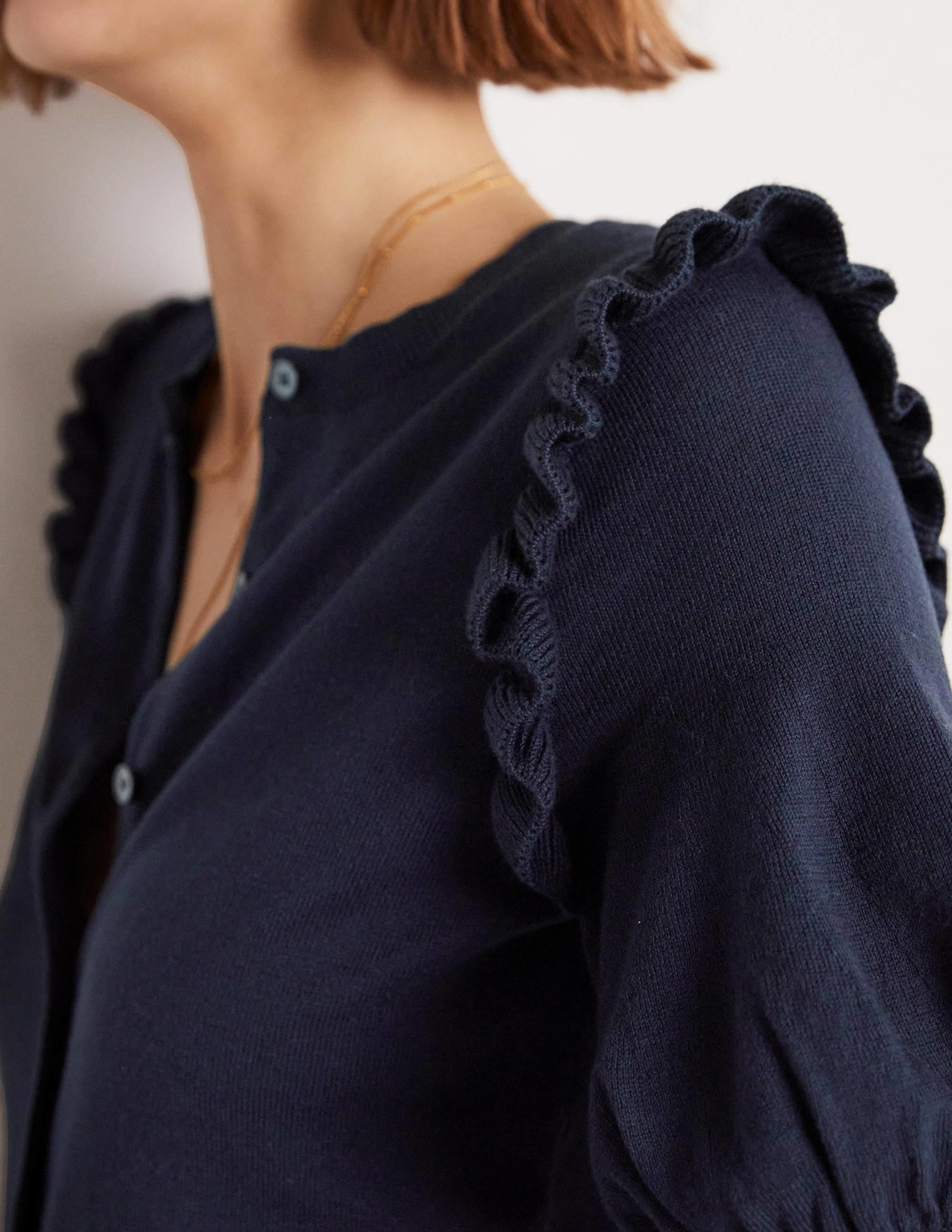 Gilet en coton à épaules volantées-Bleu marine - Image 2