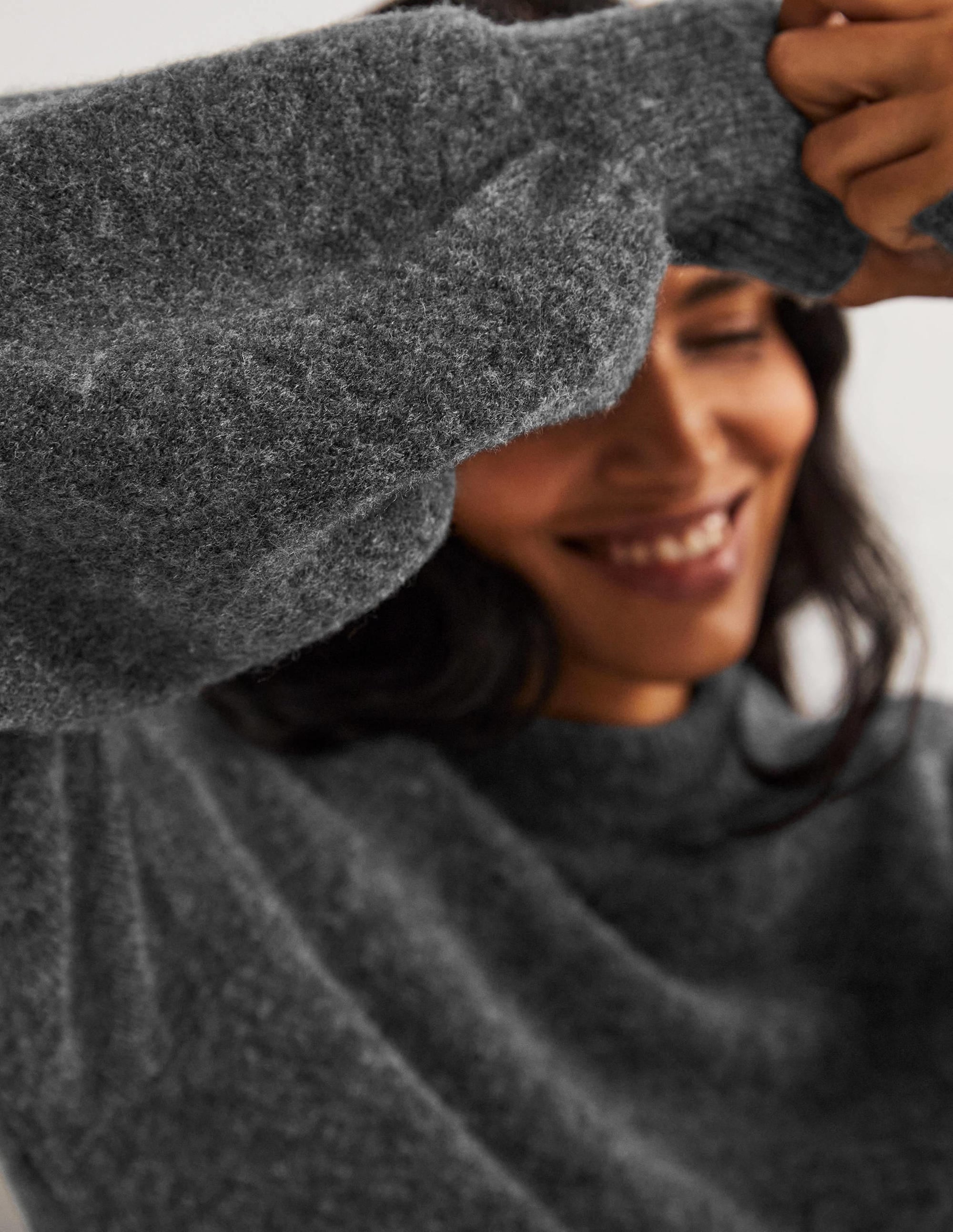 Flauschiger Pullover mit Blousonärmeln-Anthrazit Melange - Image 2