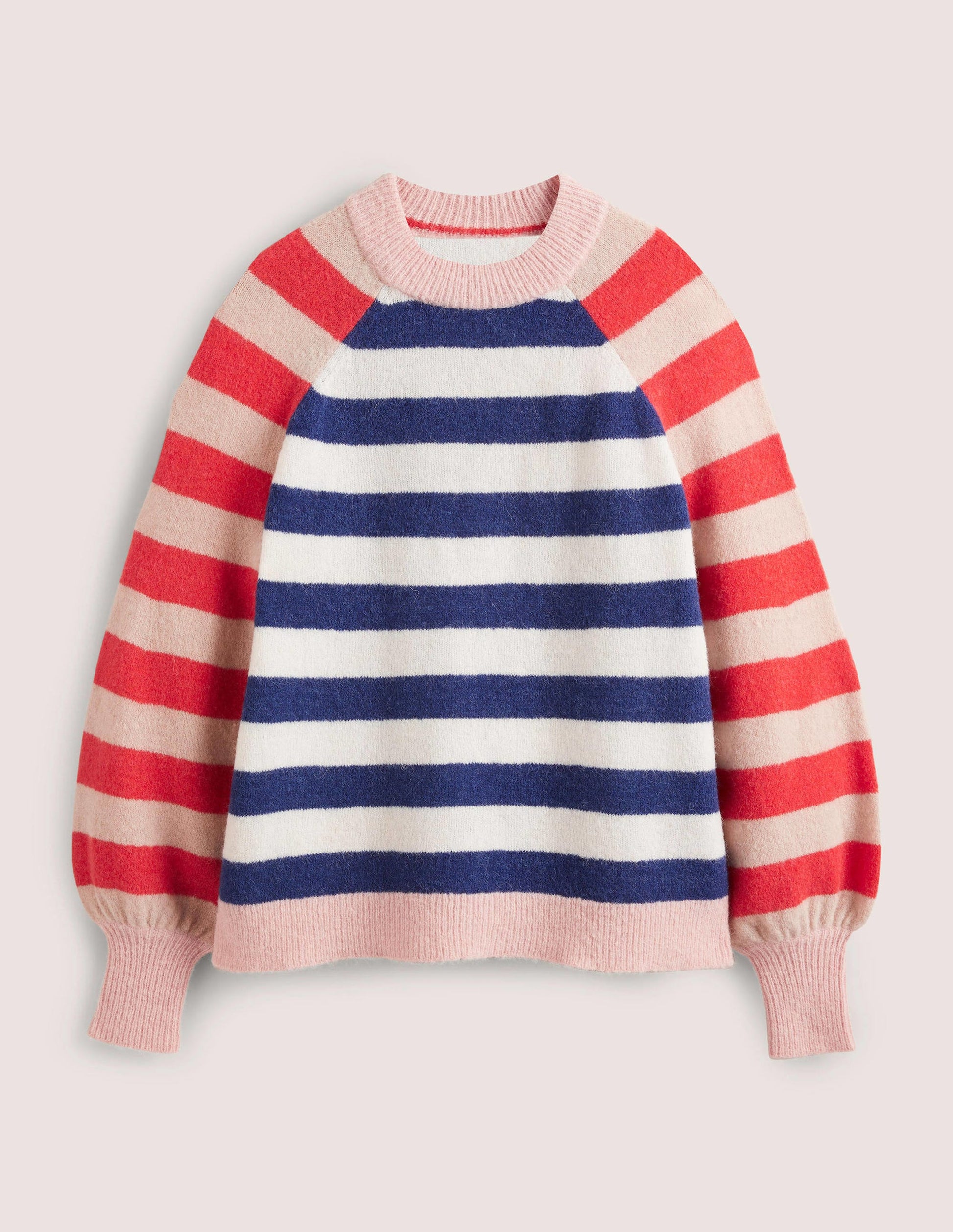 Blouson Sleeve Fluffy Jumper-Starboard, Ivory Mixed Stripe-6