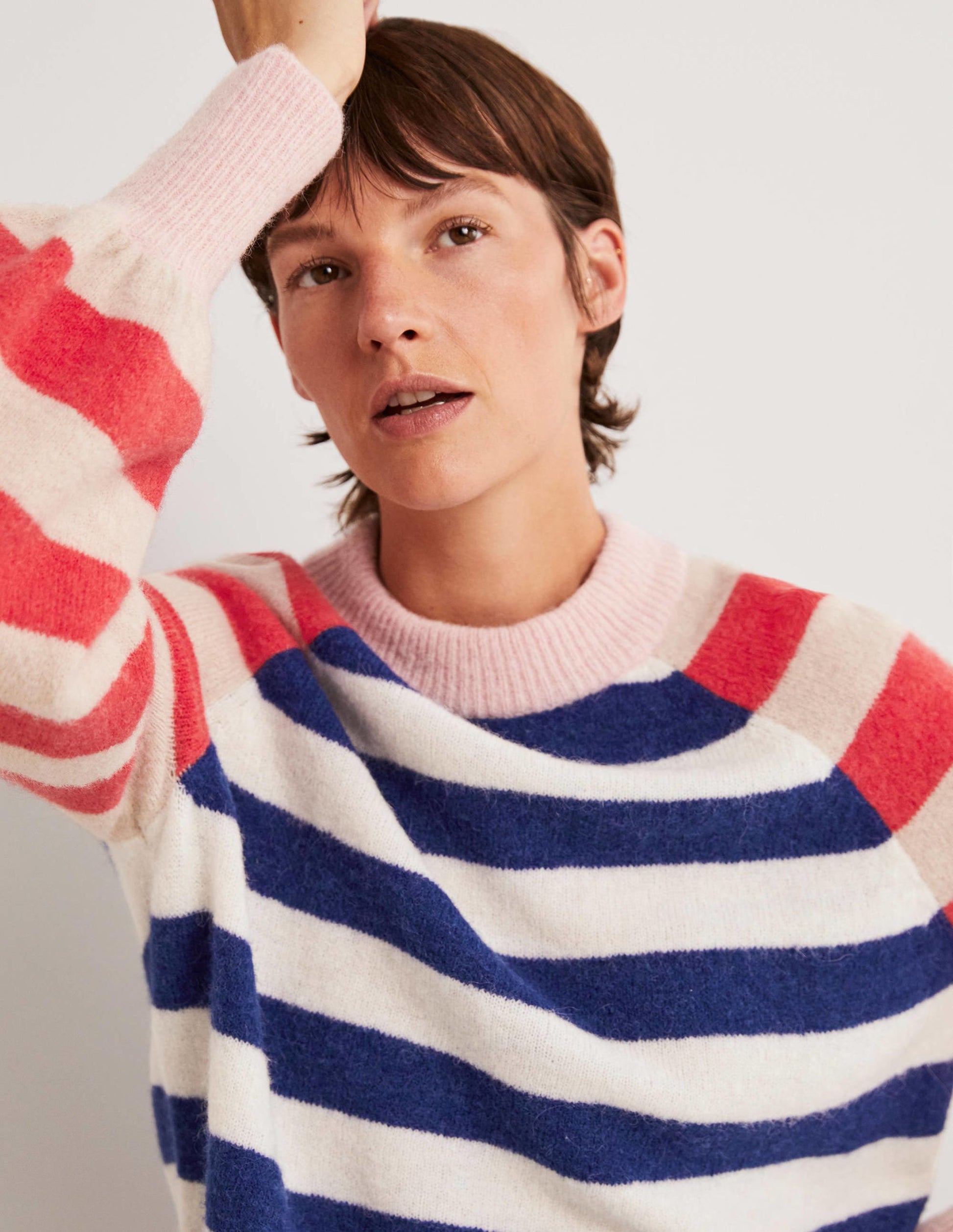 Blouson Sleeve Fluffy Jumper-Starboard, Ivory Mixed Stripe-2