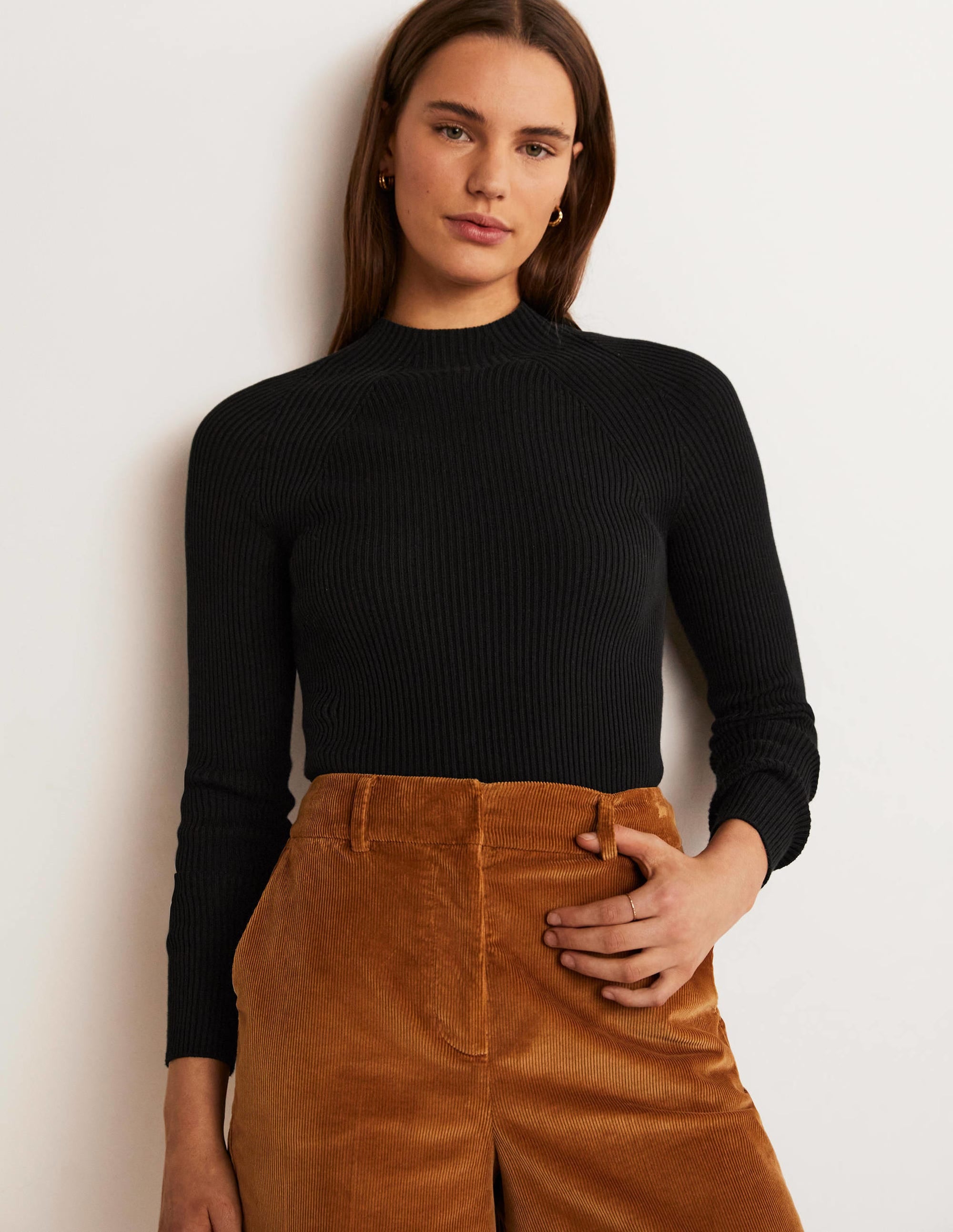 Gerippter Pullover mit hohem Kragen-Schwarz - Image 1