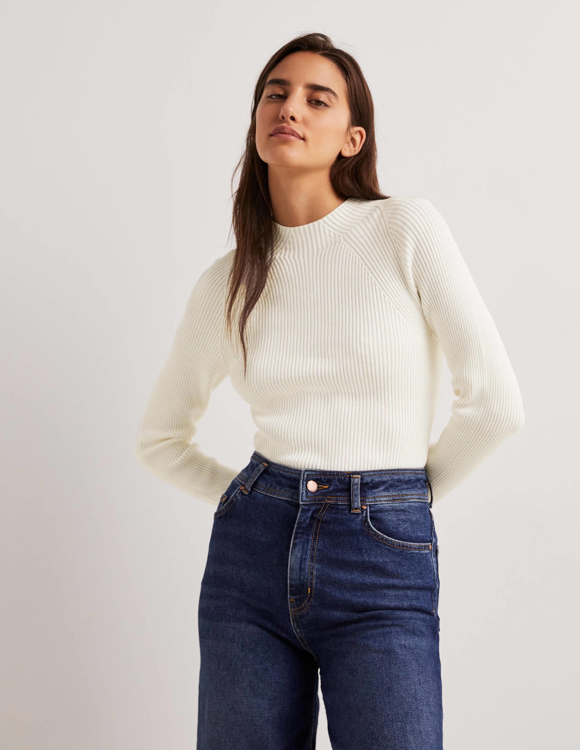 Gerippter Pullover mit hohem Kragen-Naturweiß - Image 4
