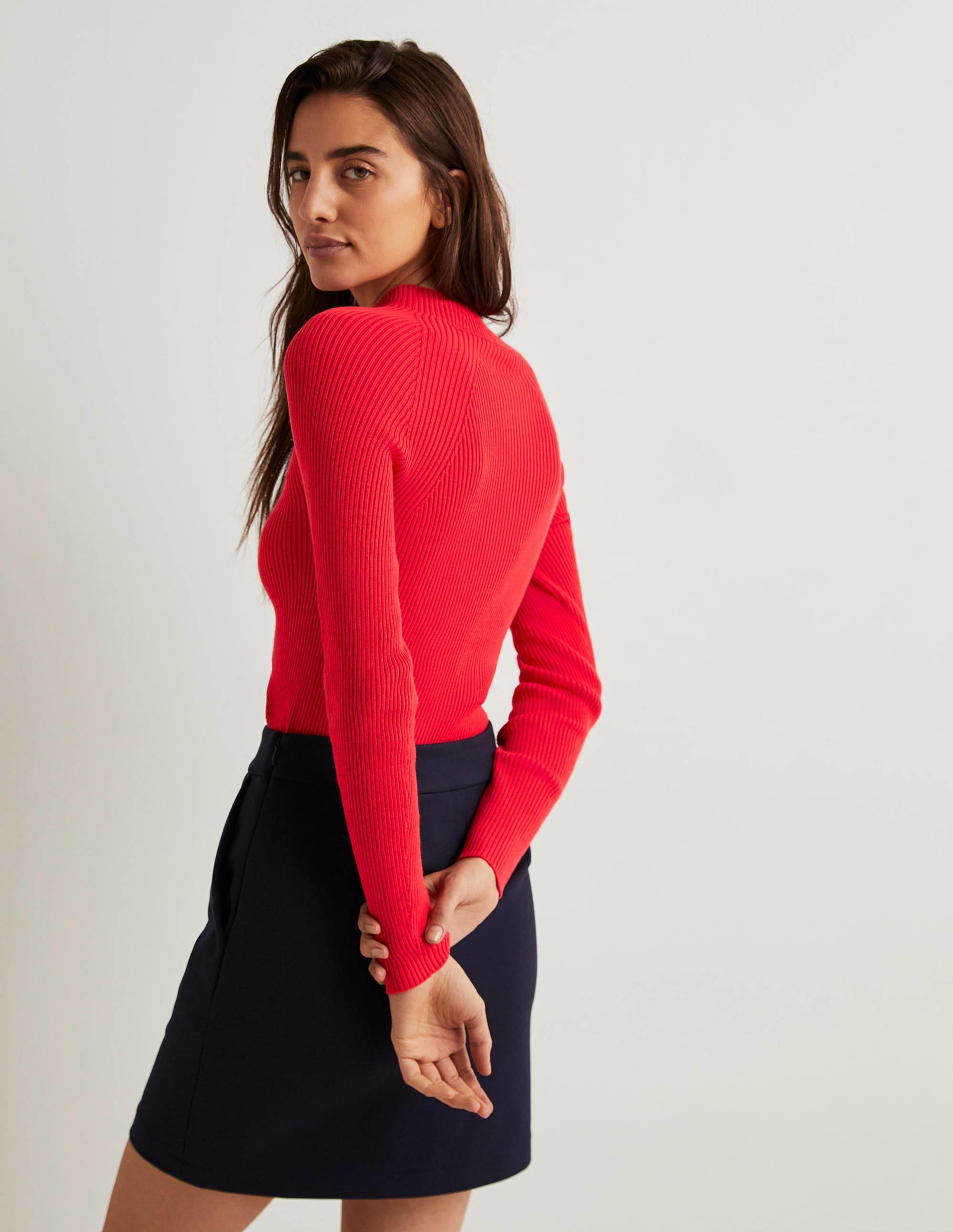 Gerippter Pullover mit hohem Kragen-Erdbeerkuchenrot - Image 3