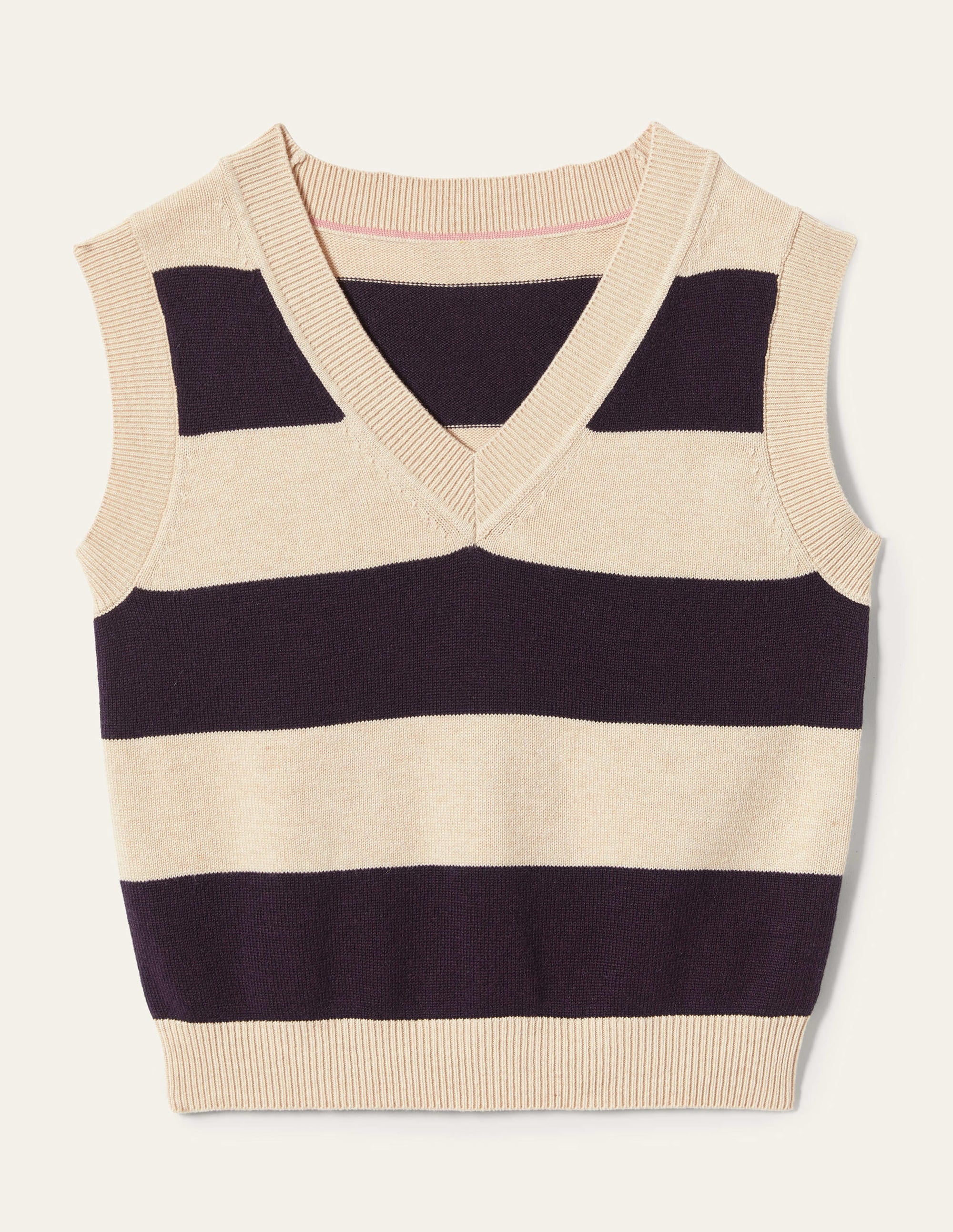 Strickpullunder mit V-Ausschnitt-Navy/Hellbeige Melange, Gestreift - Image 11
