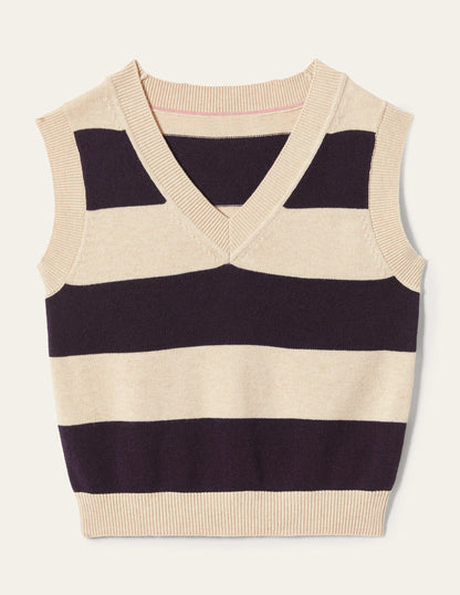 Strickpullunder mit V-Ausschnitt-Navy/Hellbeige Melange, Gestreift-11