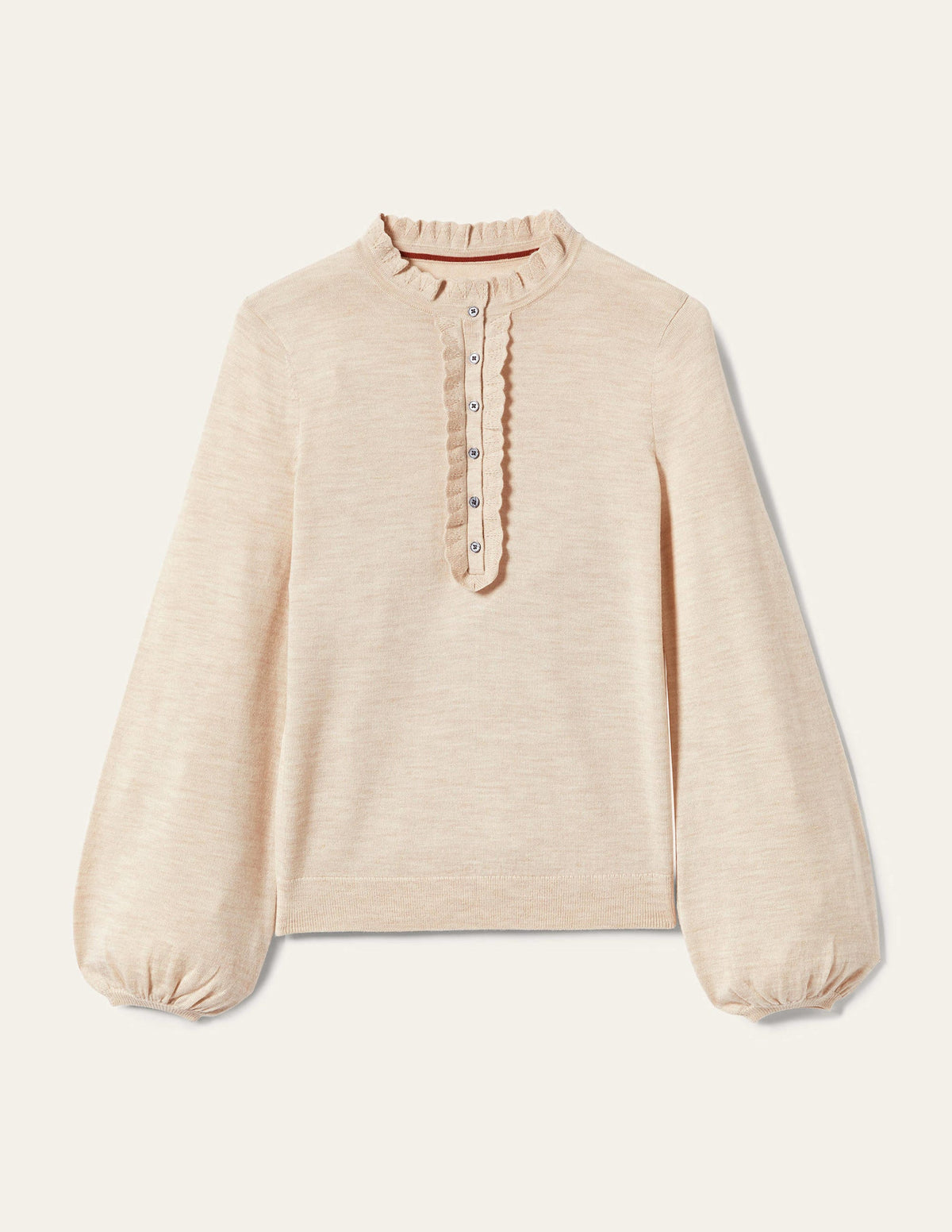 Merinopullover mit Knopfleiste vorne-Hellbeige Melange-9