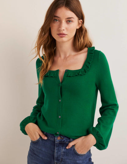 Square Neck Merino Cardigan-Trekking Green