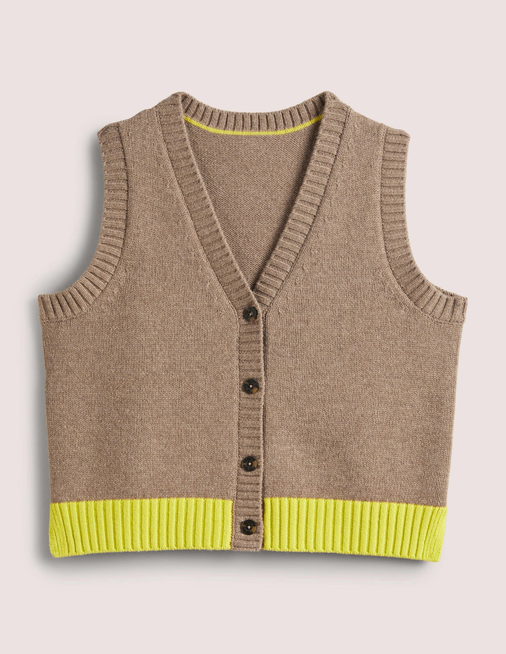 Débardeur en maille boutonné-Vison foncé chiné, jaune fluo - Image 6