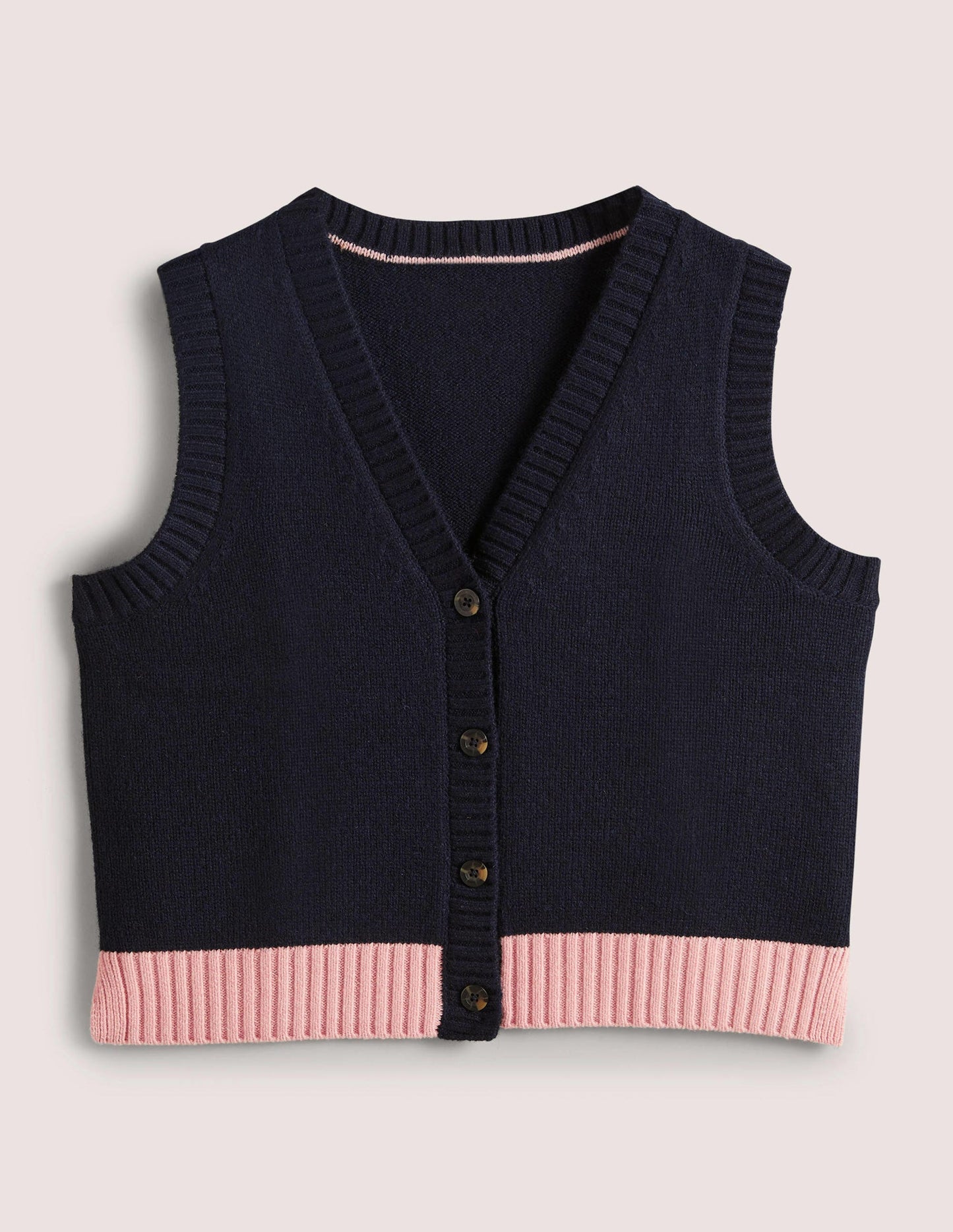 Strickpullunder mit Knopfreihe-Navy/Milchshake