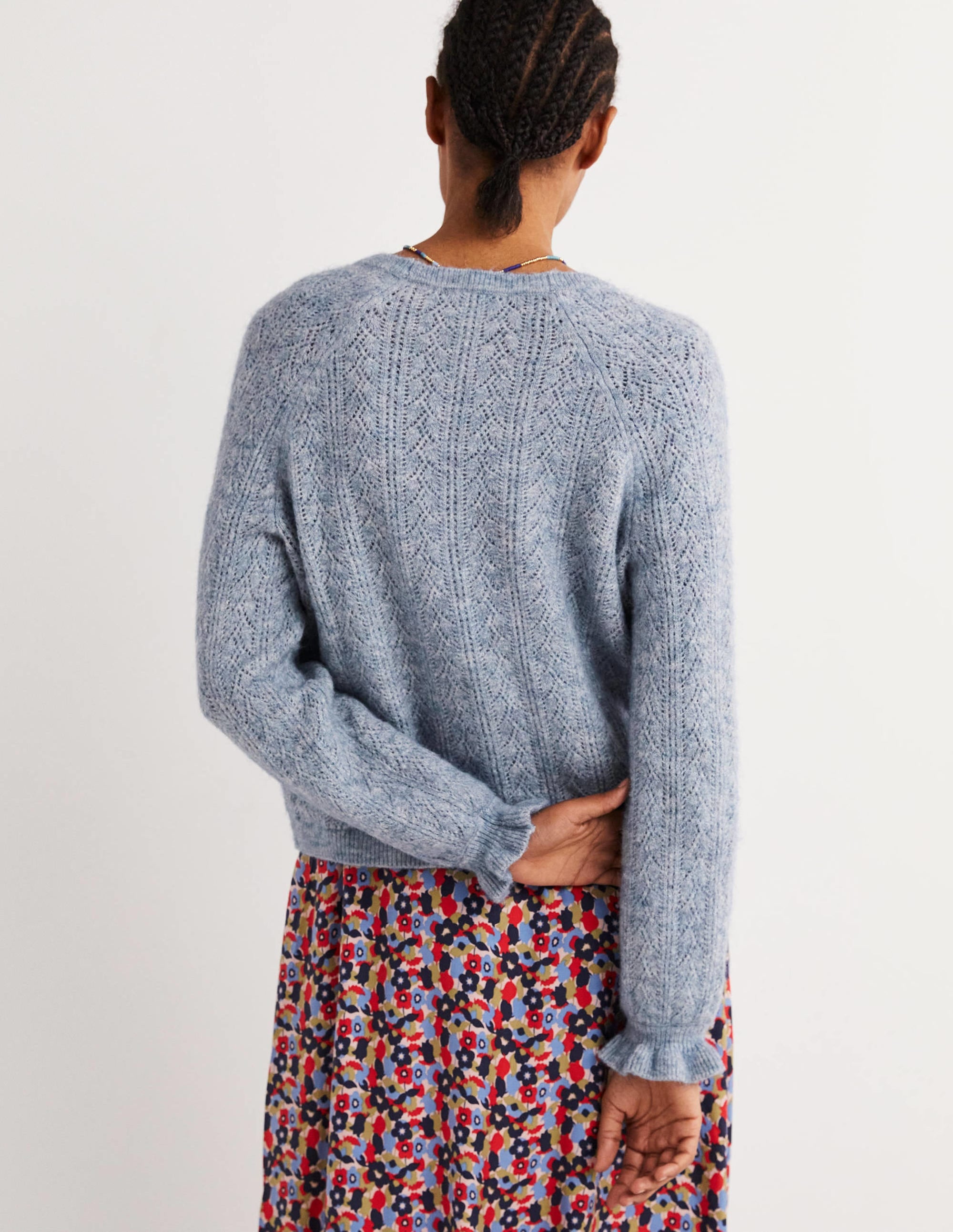Gilet duveteux en pointelle-Bleu caporal chiné - Image 3