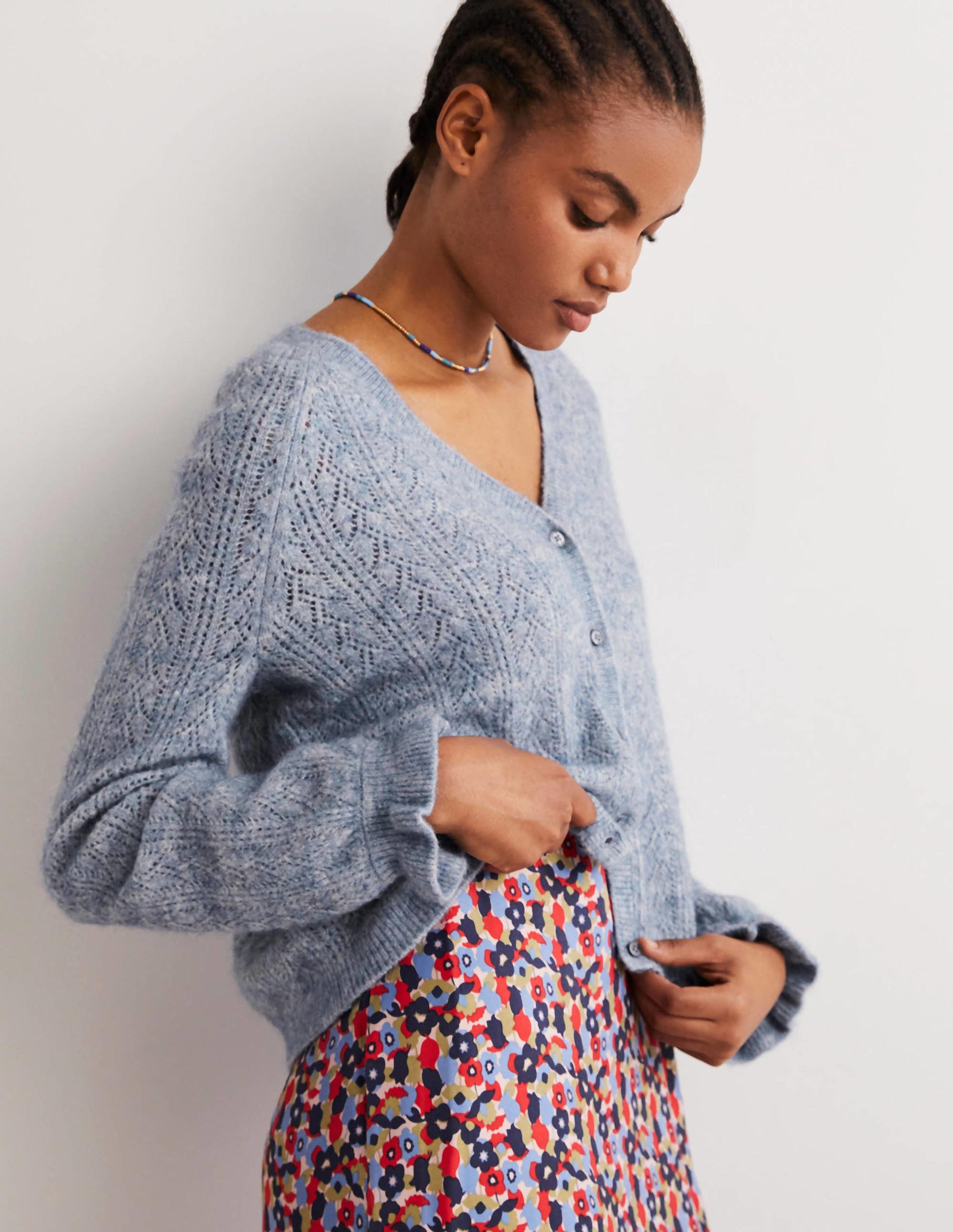 Gilet duveteux en pointelle-Bleu caporal chiné-4