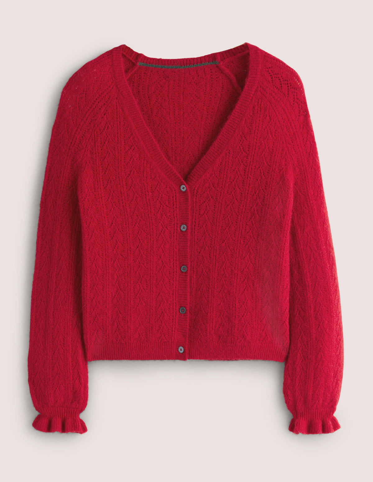 Flauschiger Pointelle-Cardigan-Rubinrot - Image 6
