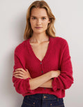 Flauschiger Pointelle-Cardigan-Rubinrot