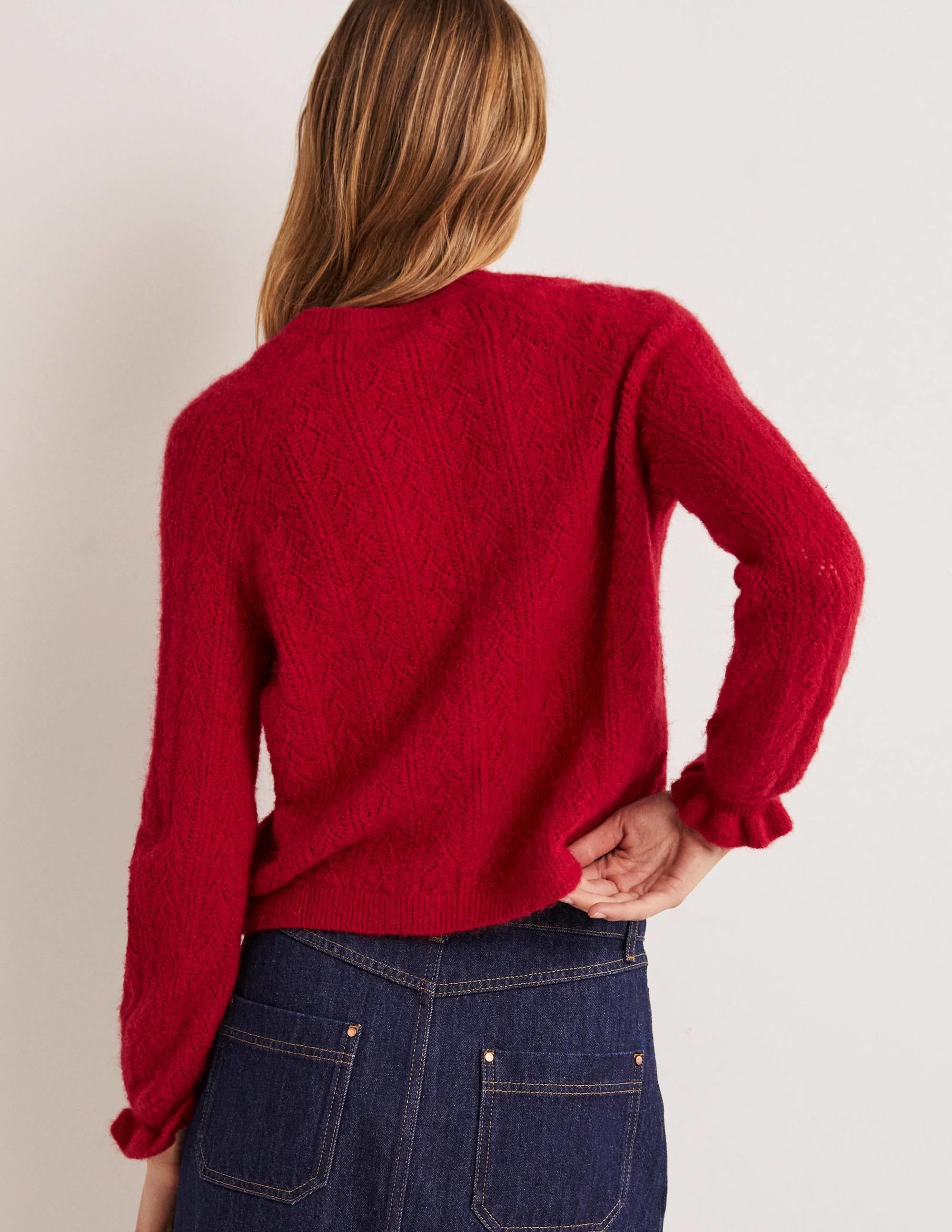 Flauschiger Pointelle-Cardigan-Rubinrot - Image 3