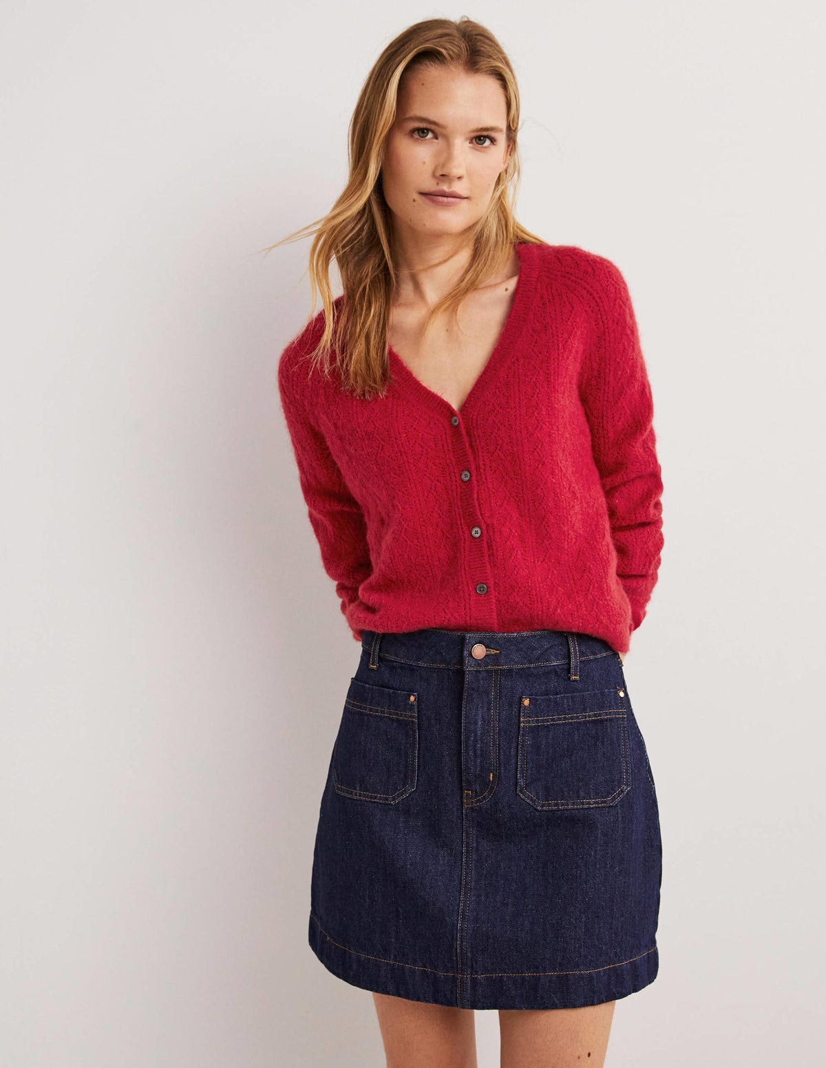 Flauschiger Pointelle-Cardigan-Rubinrot - Image 4