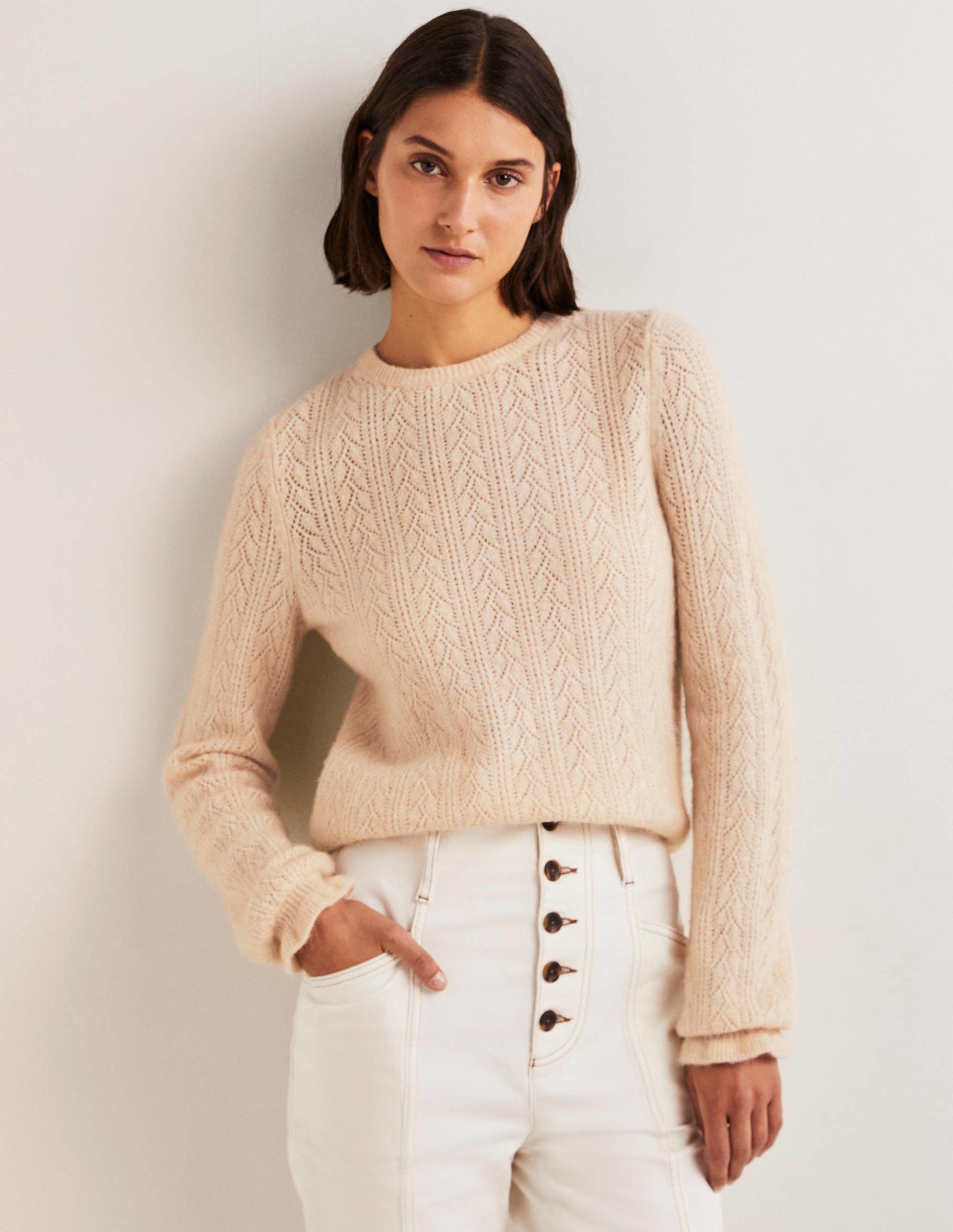 Flauschiger Pointelle-Pullover-Seilbraun-1