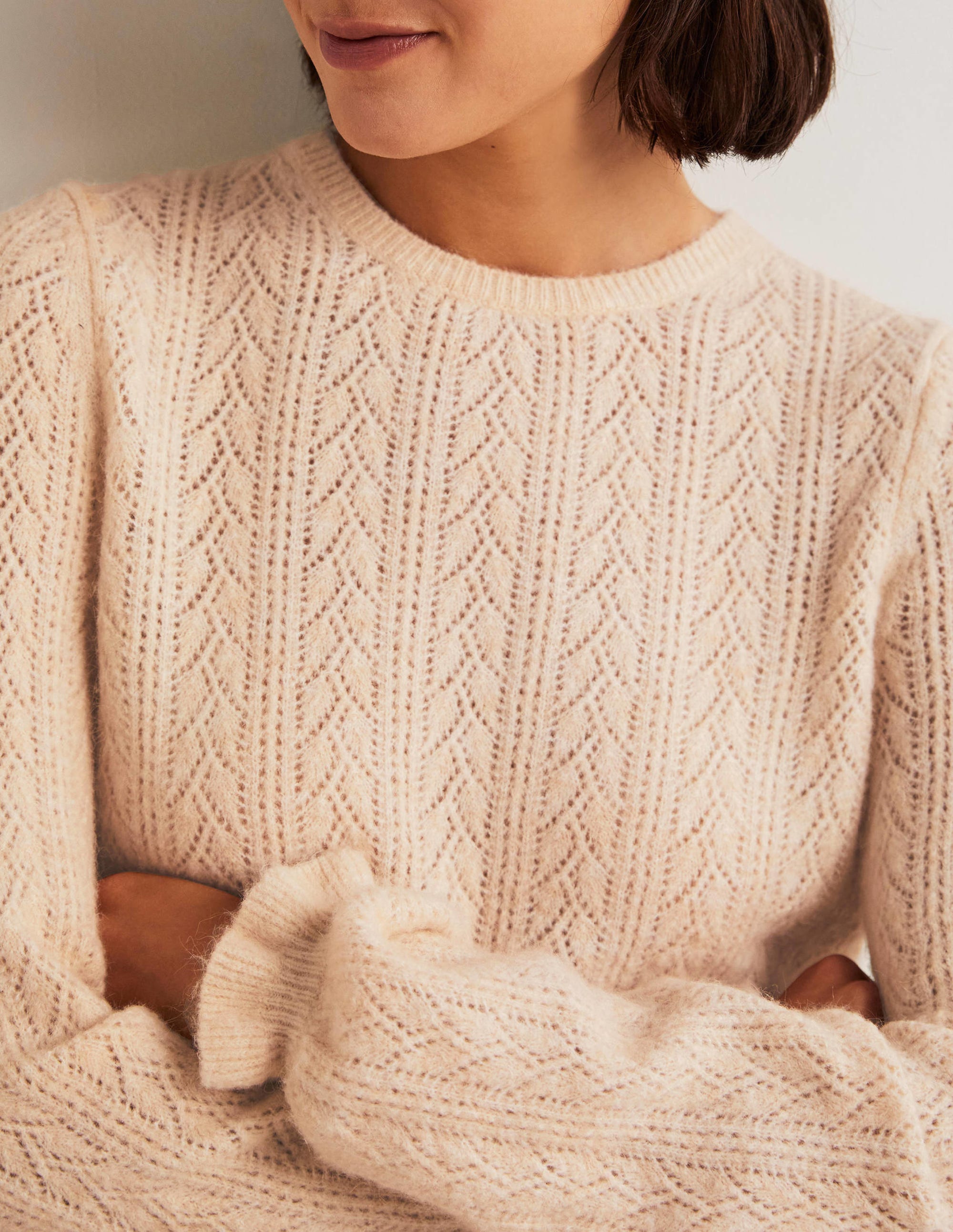 Flauschiger Pointelle-Pullover-Seilbraun - Image 2