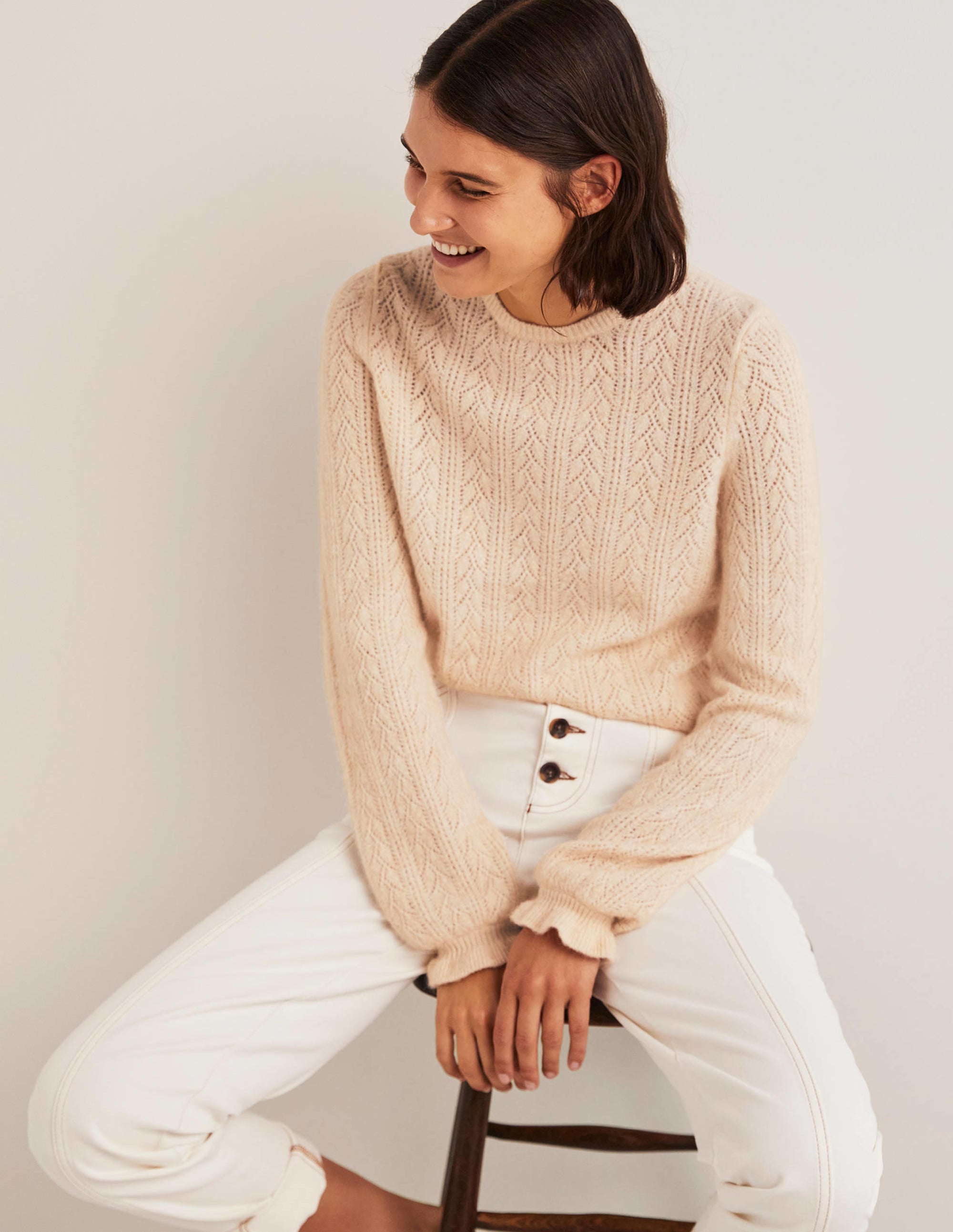 Flauschiger Pointelle-Pullover-Seilbraun - Image 4