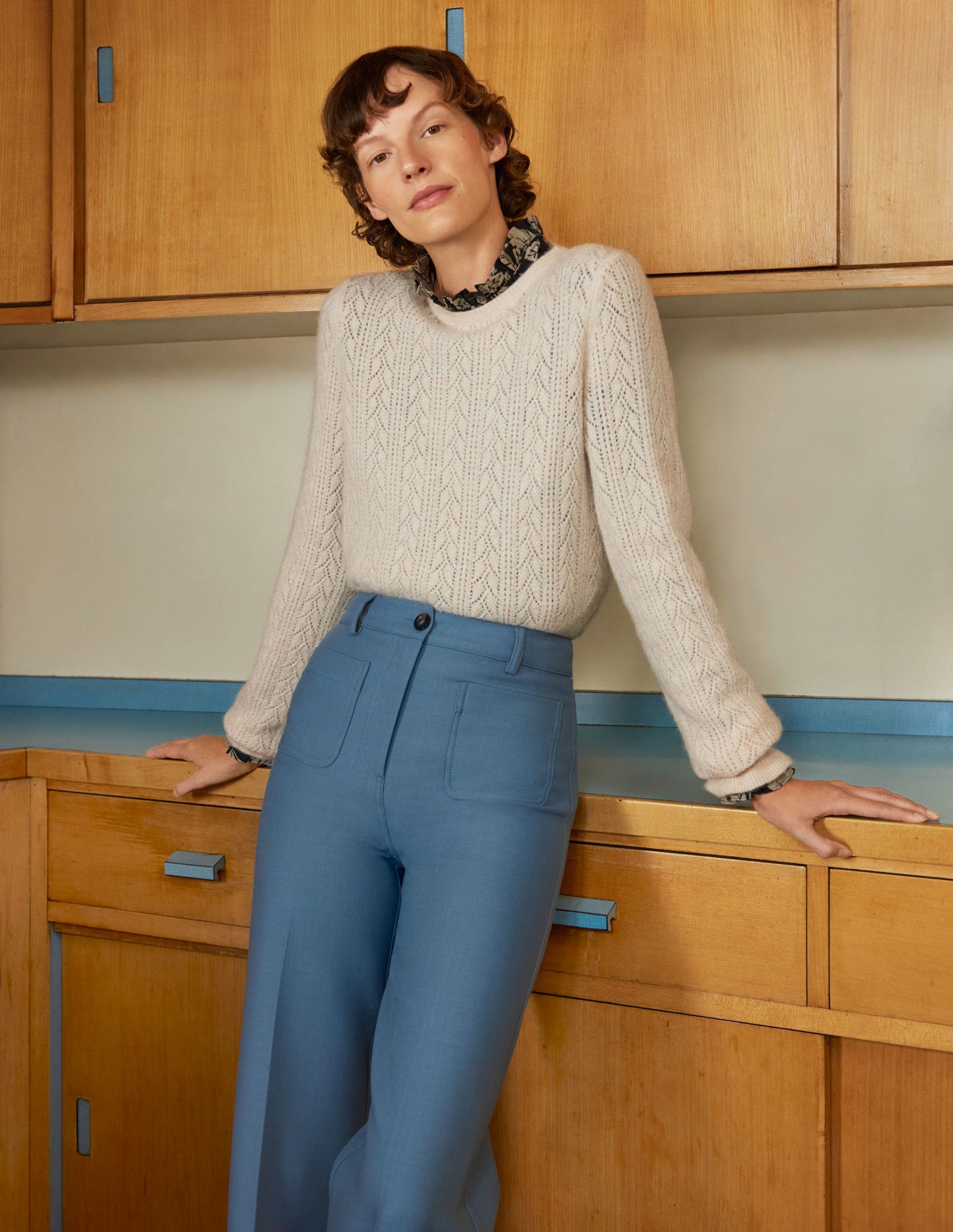 Flauschiger Pointelle-Pullover-Seilbraun-5