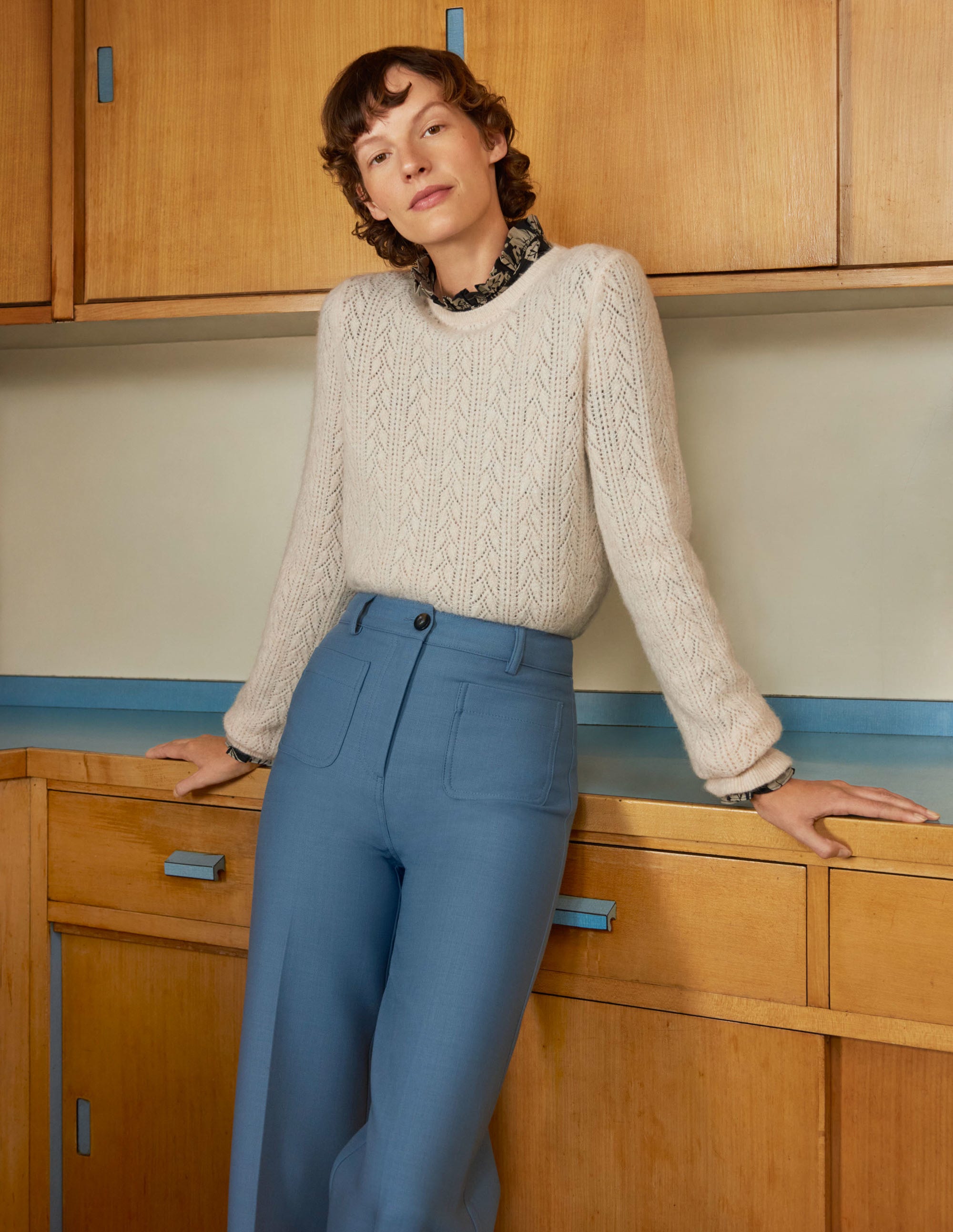 Flauschiger Pointelle-Pullover-Seilbraun - Image 5